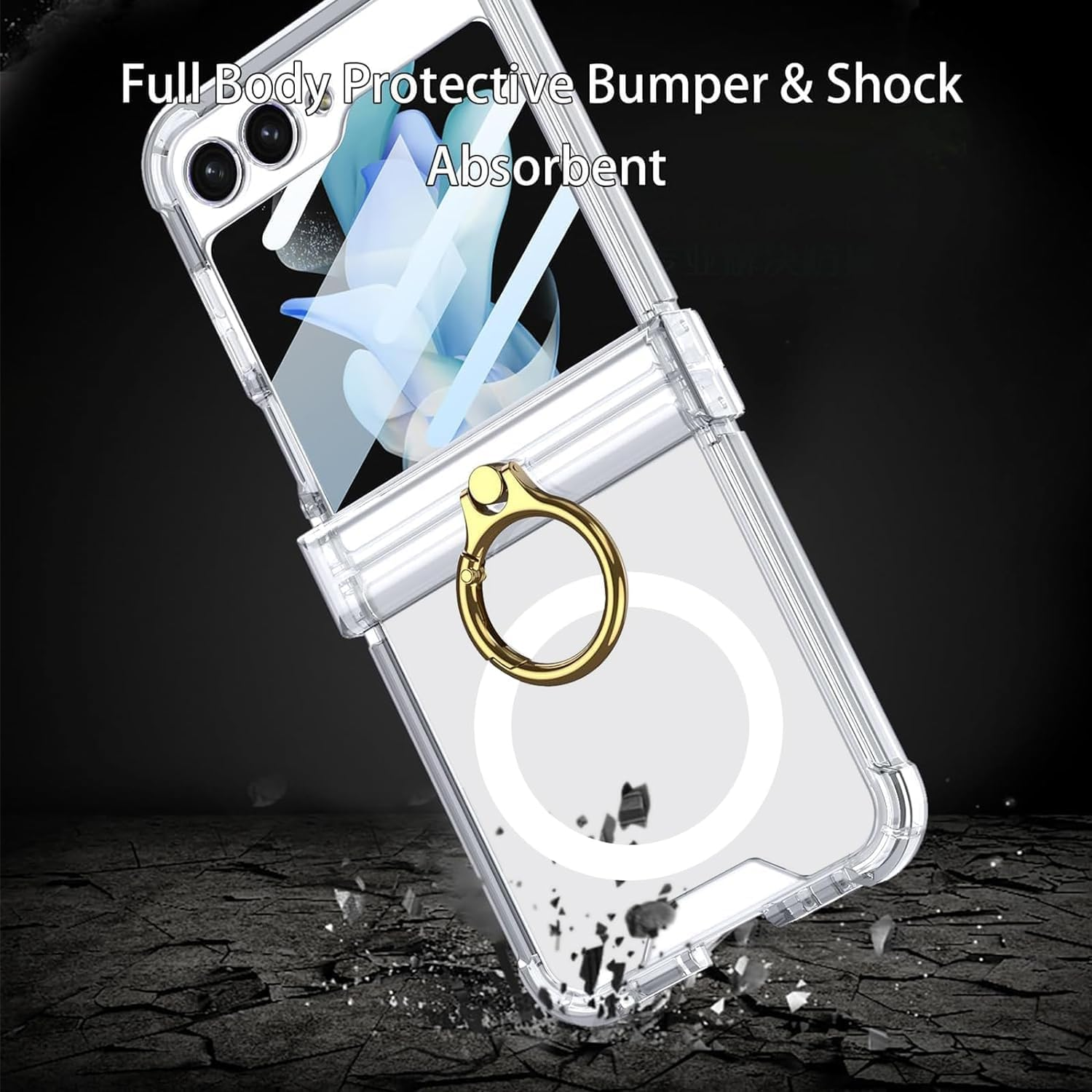 RUNGOS Magnetic Clear for Samsung Z Flip 7 Case Magsafe with Ring Stand [Hinge Protection] [360&deg; Rotatable Ring Holder] [Mil-Grade 4-Corner Airbag Reinforcement] Cover for Samsung Galaxy Z Flip 7 Case image number 2