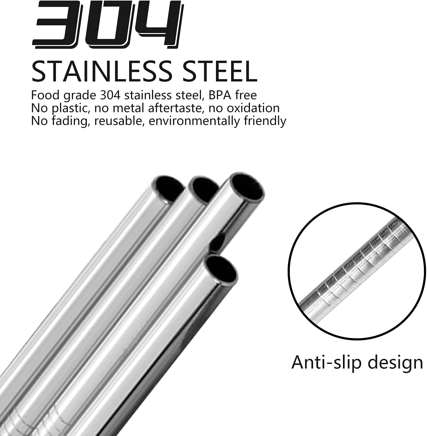 TORMEN Metal Straws Reusable Stainless Steel Drinking Straws Fit All Size Tumblers with 2 Cleaning Brushes (Stainless Steel Straw Bend*6+White Brush*2
