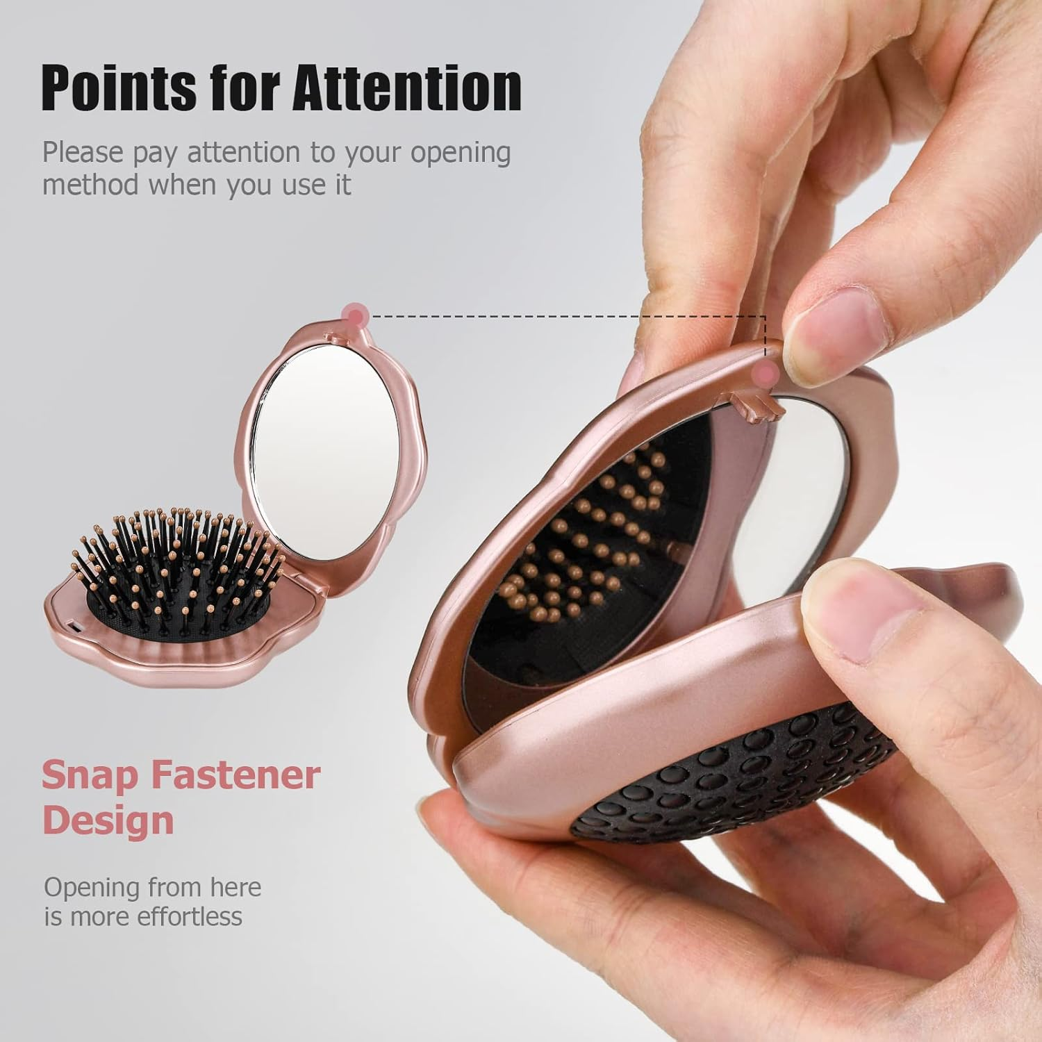 Travel Folding Hair Brush, Roses Mini Pocket Mirror Brush Easy to Carry for Small Spaces Nylon Brush/Comb/Hairbrush for Women Men'S Any Hairstyles Hair and Beards Wet Dry Hair Restore Shine image number 1