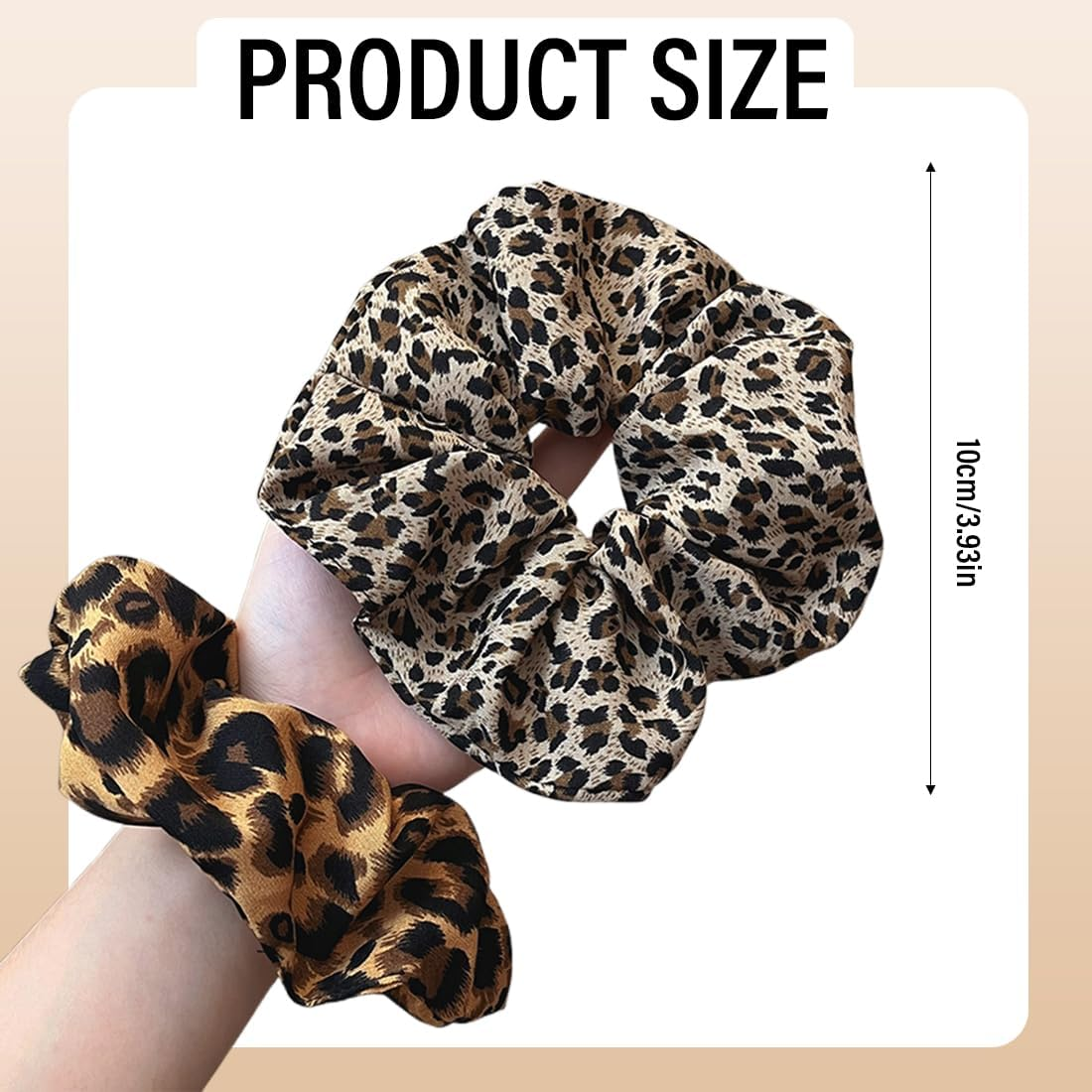 Pack of 2 Scrunchies, Hair Bands, Black and Leopard, Hair Bands for Girls and Women, Silk Scrunchie, Silk Hair Scrunchie image number 2