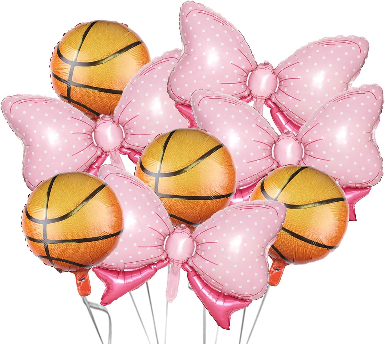 Wdecorm 8Pcs Gender Reveal Party Balloons, 4 Pink Bow Foil & 4 Basketball Balloons, Unisex-Adults & Children, Pink, Gender Reveal, Reusable, Balloons image number 2
