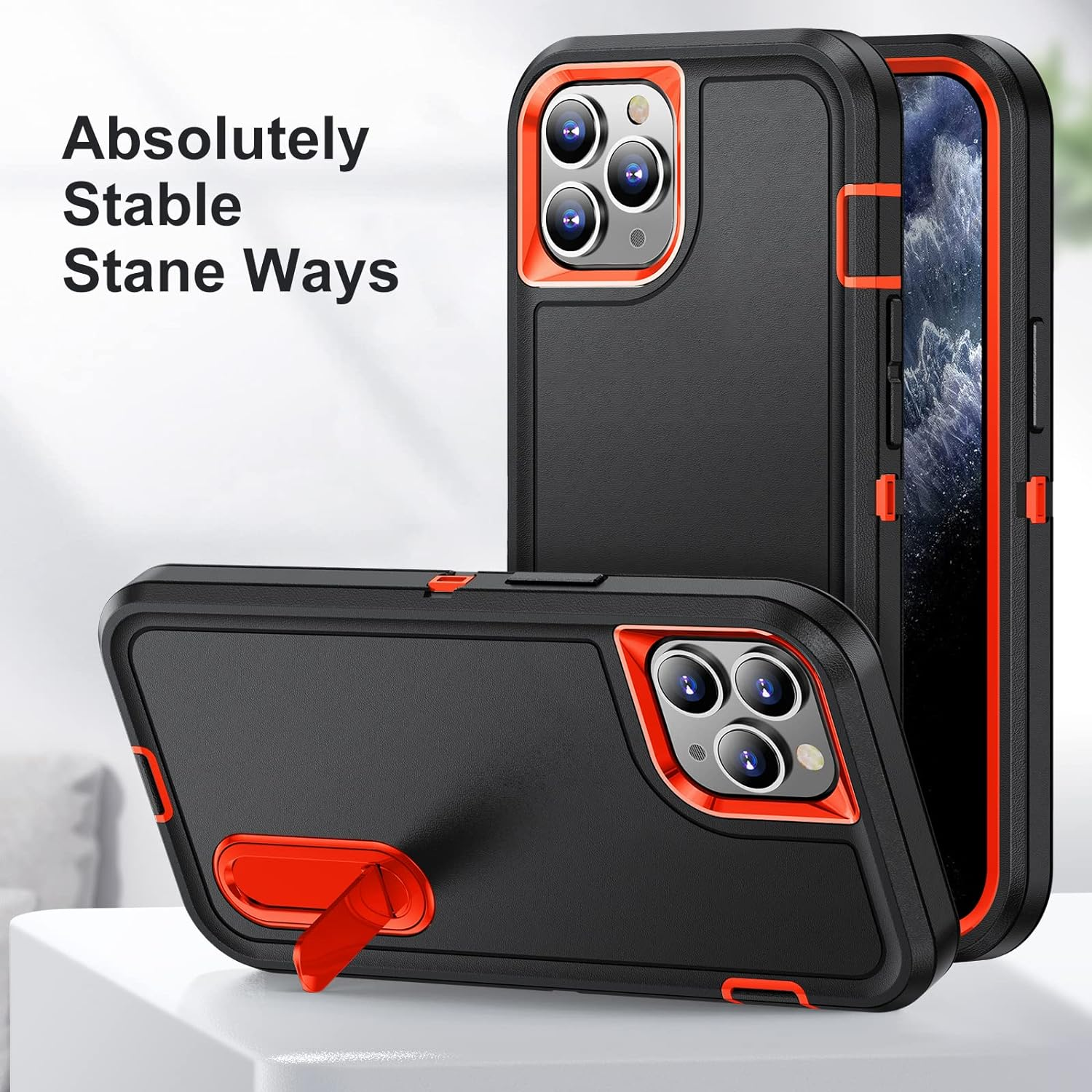 Shockproof Case for Iphone 11 Case with Kickstand,Military Grade Drop Protective,Heavy Duty Hard Back 3-Layer Protective Phone Cover for Iphone 11 (Black+Orange)