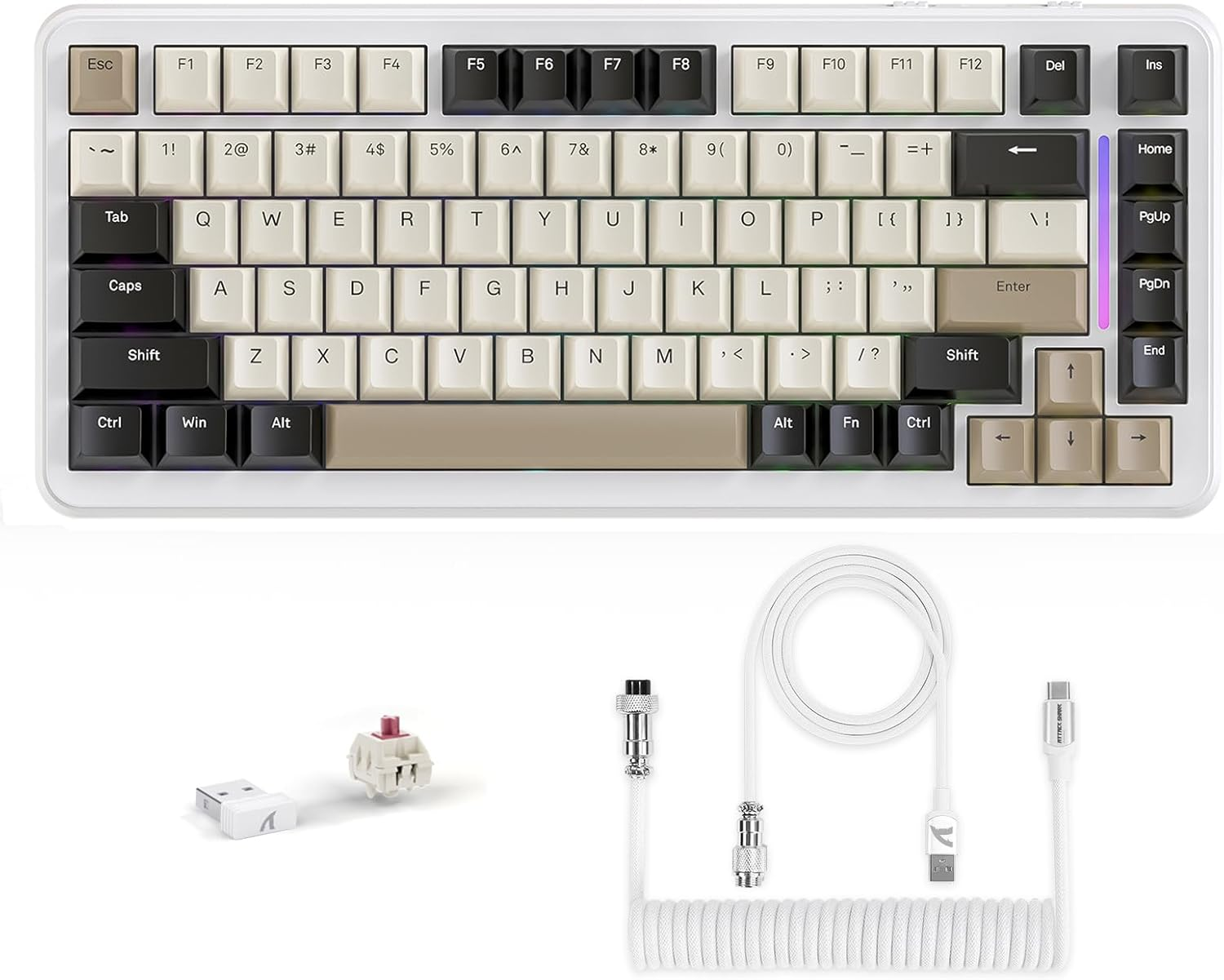 Lexonelec X Attack Shark M86 Pro Wireless Mechanical Keyboard, Tri Mode-Bt/2.4G/Wired, 4000Mah, Hot-Swappable Linear Switch, PBT Keycap, QWERTY, RGB Backlit Gaming Keyboard with Coiled Cable(White) image number 6