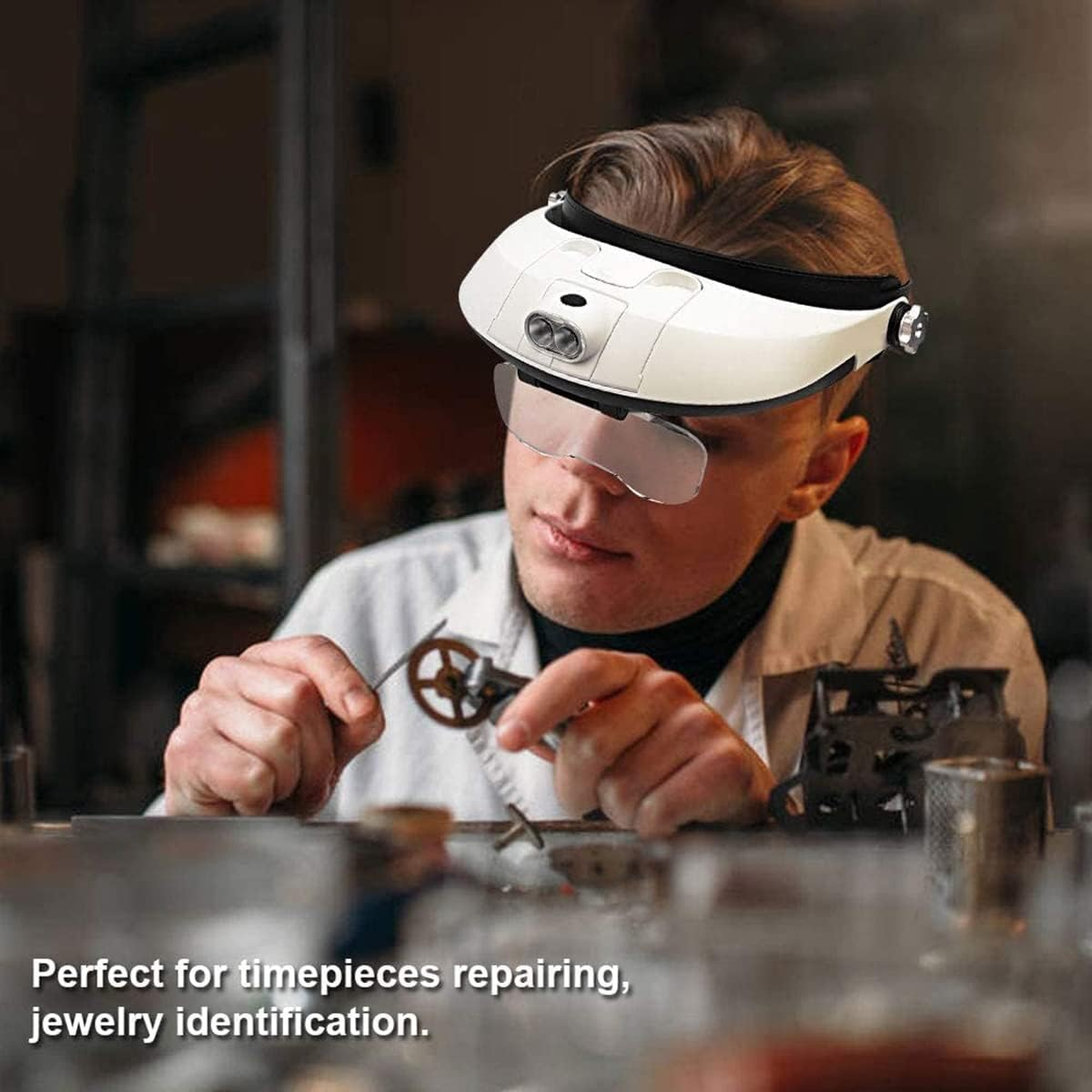 Meichoon Magnifying Glasses Head Mount Magnifier Double LED Lights 1X 1.5X 2X 2.5X 3.5X 5 Lenses Loupe with Batteries for Reading Maintenance Inspection Welding Embroidery UC41 image number 6