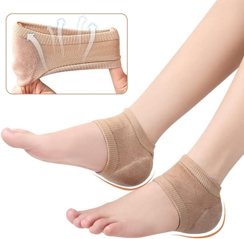 Moisturizing Heel Socks, 2 Pairs Soft Gel Lined Heel Socks for Dry Rough Cracked Feet, Gel Heel Repair Socks Overnight Moisturizing Spa Socks for Softening and Repairing Chapped Feet Skin Care (Skin) image number 6
