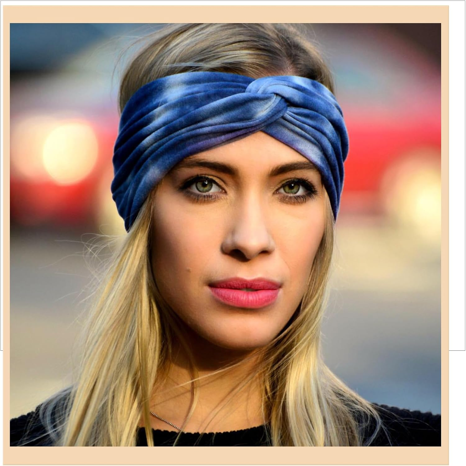 6Pcs Women'S Hairband Bandana Accessories for Adults - Boho Elastic Turban Wide Non-Slip Scarf Headbands for Short Hair (Tiedye) - 14Navyblue image number 5
