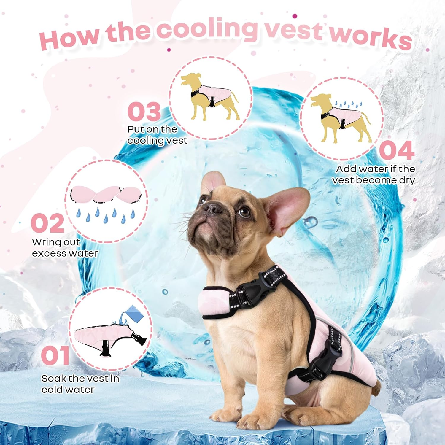 Dog Cooling Vest Hot Weather, Heat Dissipation Dog Clothes Breathable Mesh Dog Jacket Summer Cool Dog Coat Adjustable with Reflective Stripes for Large Medium Small Dogs(Pink, L) image number 1