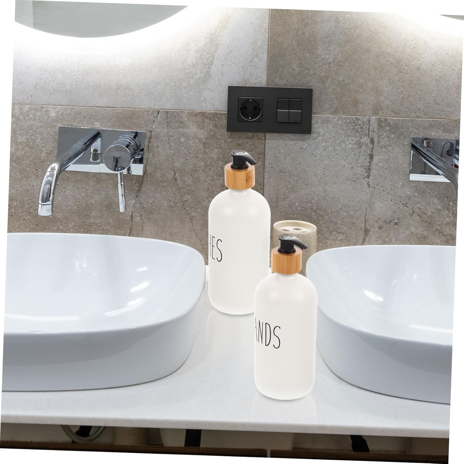 Glass Soap Dispenser Set 2Pcs 500Ml White Pump Bottles for Dish and Hand Soap Kitchen and Bathroom Use Pump image number 3