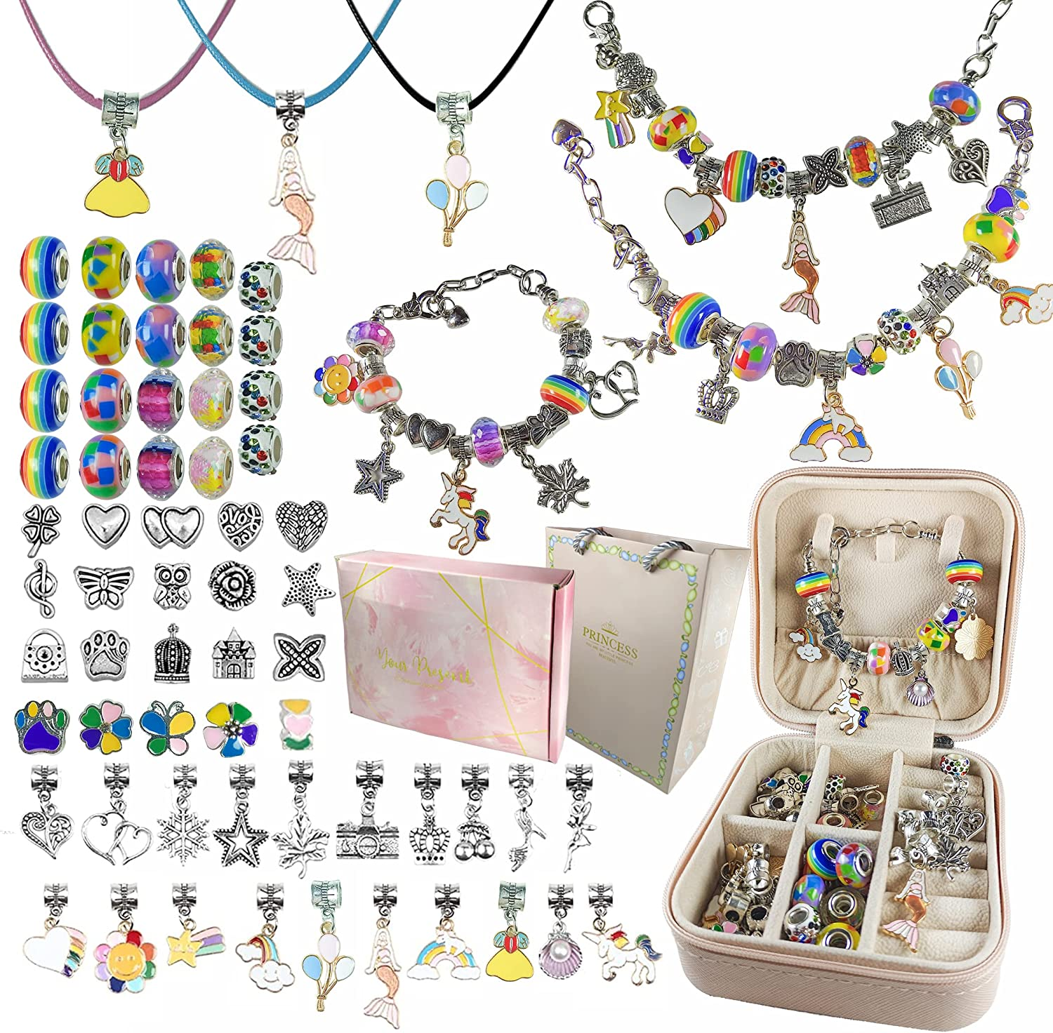 Yowamho Charm Bracelet Making Kit for Girls, 69PCS DIY Jewellery Making Set with Jewelry Box and Gift Gag, Jewellery Charms and DIY Art Crafts with Beads Bracelets Necklaces, Birthday Christmas Jewellery Gifts for Teens Kids Age 6-12.&hellip;