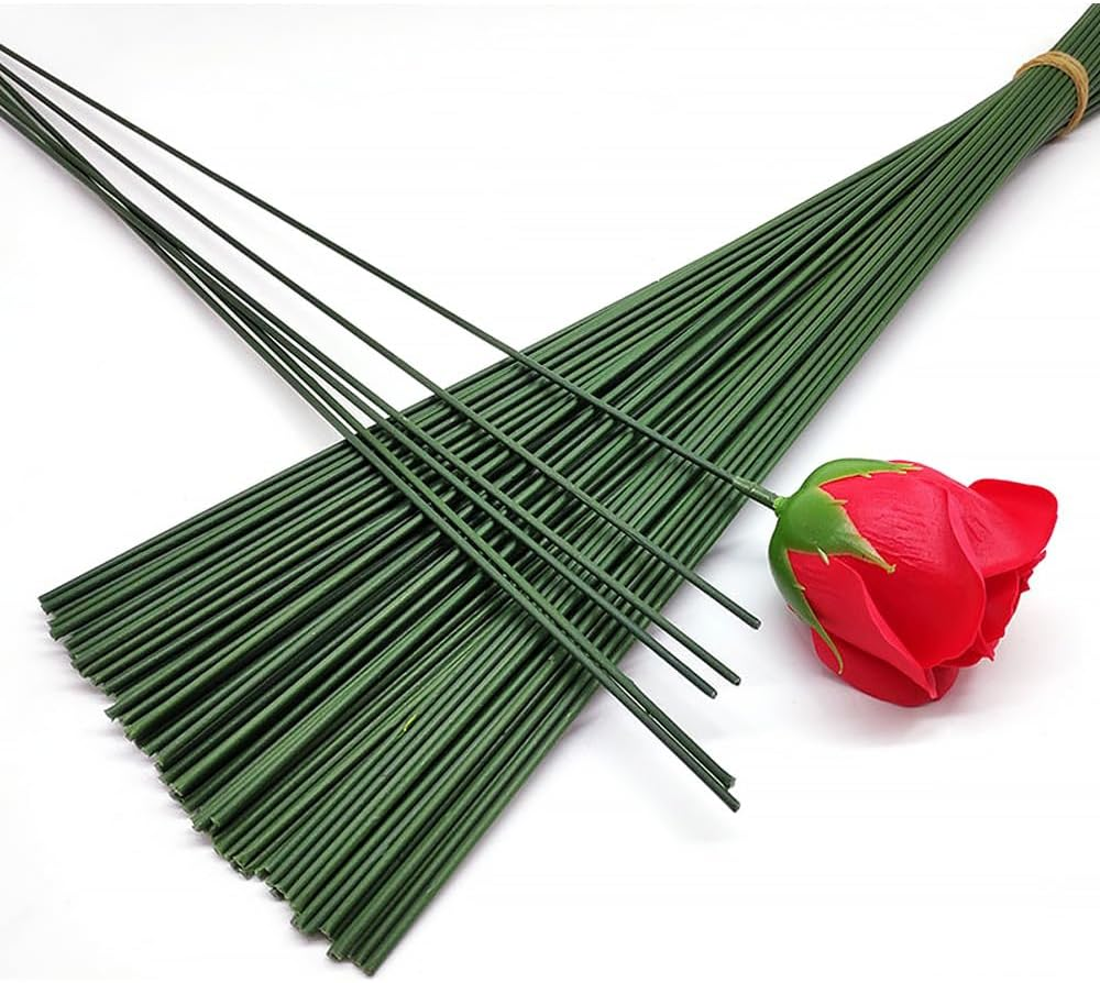 Pichcppo 100 Pcs Green Paper Flower Poles, 40Cm Floral Stems, DIY Bouquet, Florist Wire for Artificial Flowers, Wreath image number 4