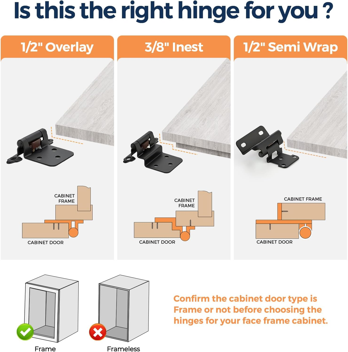 Home Expert 30 Pack (15 Pairs) Matte Black Cabinet Hinges for Kitchen Doors, Self-Closing, 1/2 Inch Overlay (Variable), Semi-Concealed Face Frame, Surface Mount Cabinet Hardware