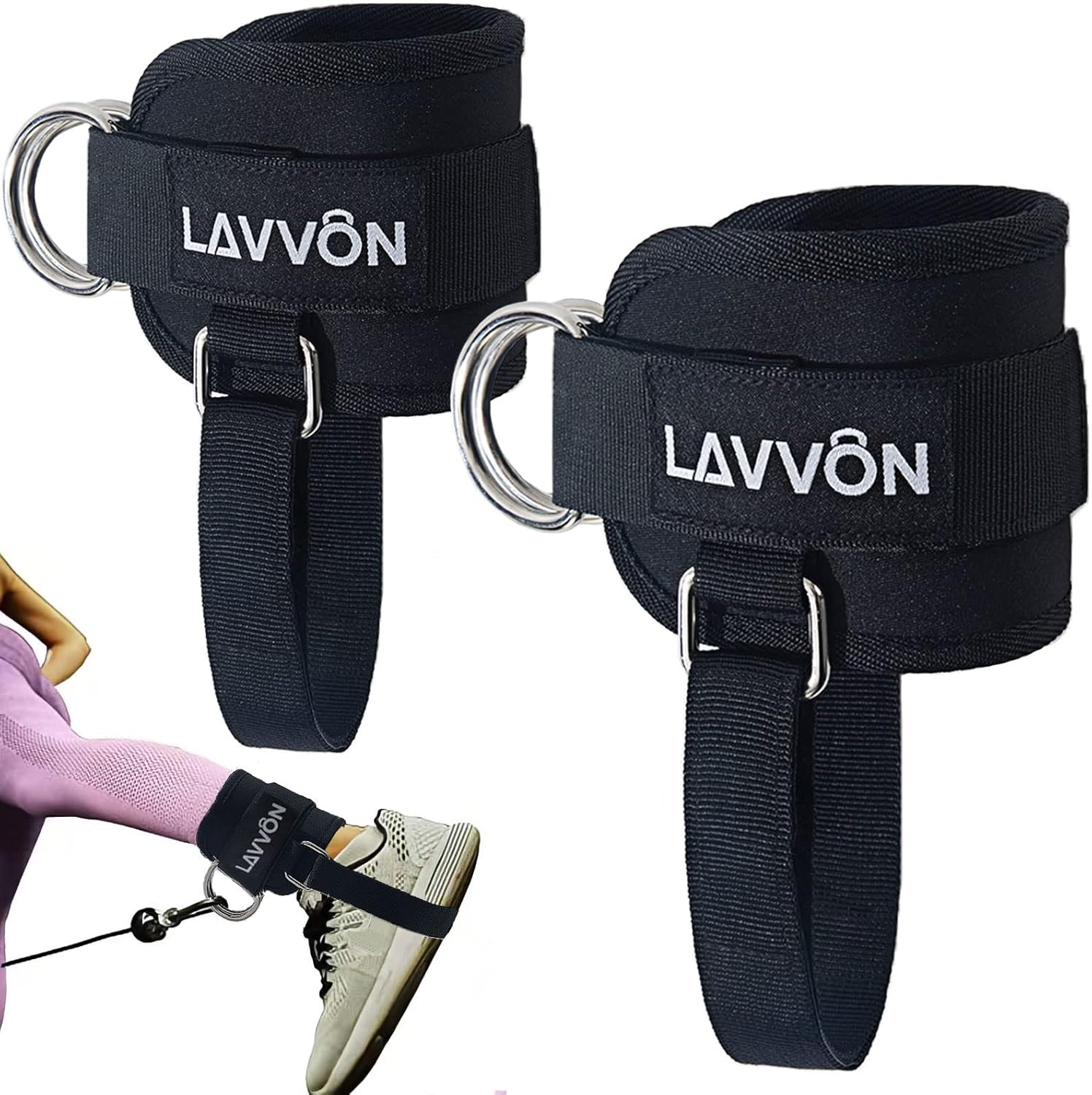 LAVVON Ankle Straps for Cable Machines Kickbacks - Adjustable Comfort Ankle Cable Attachments for Gym Ankle Cuff Cable Machine Glute Kickback Straps - Leg Extensions, Curls & Ankle Cuffs Women