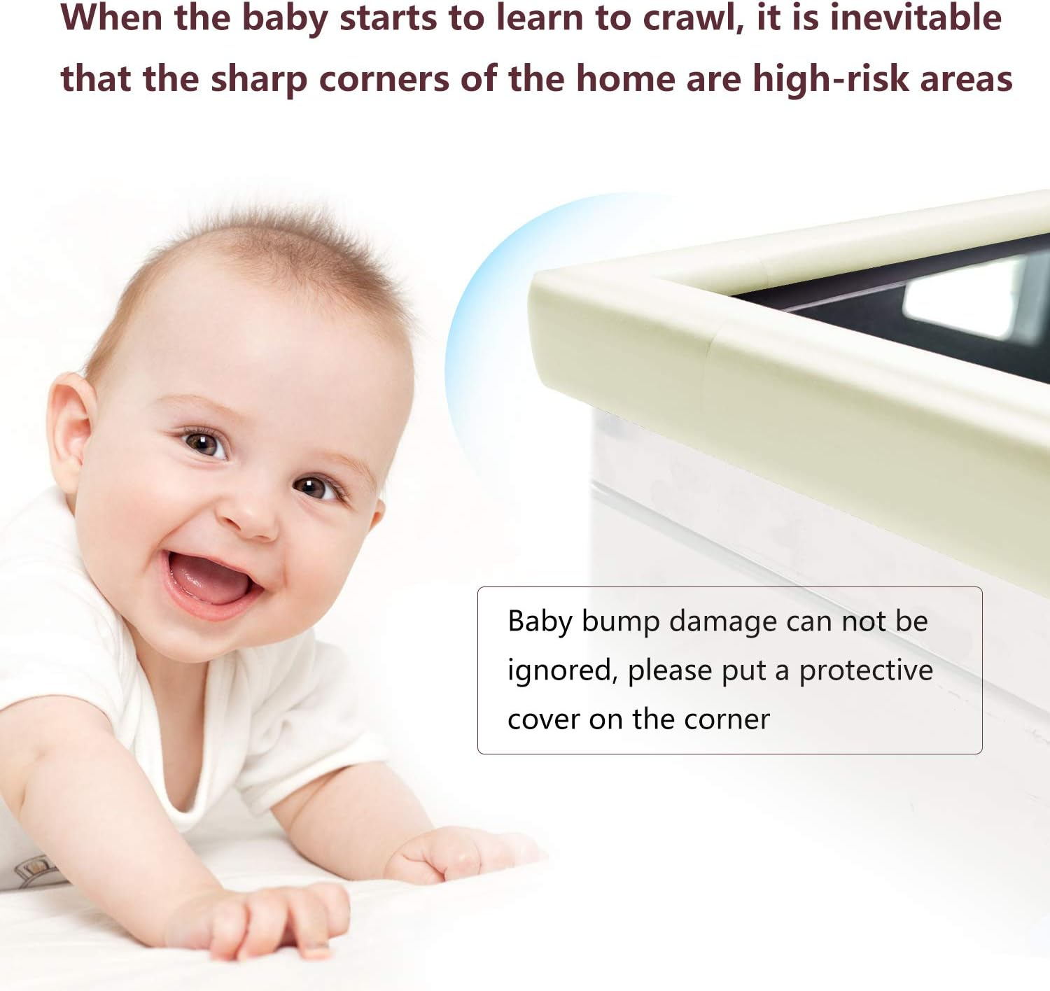 Baby Proofing Edge & Corner Guards,22.3 Ft-(19.68Ft Edge + 8 Corners) Furniture Bumper Cushion Table Edge Corner Protector Non Toxic and Safe for Fireplace, Stair, Cabinet, Countertop, White image number 1