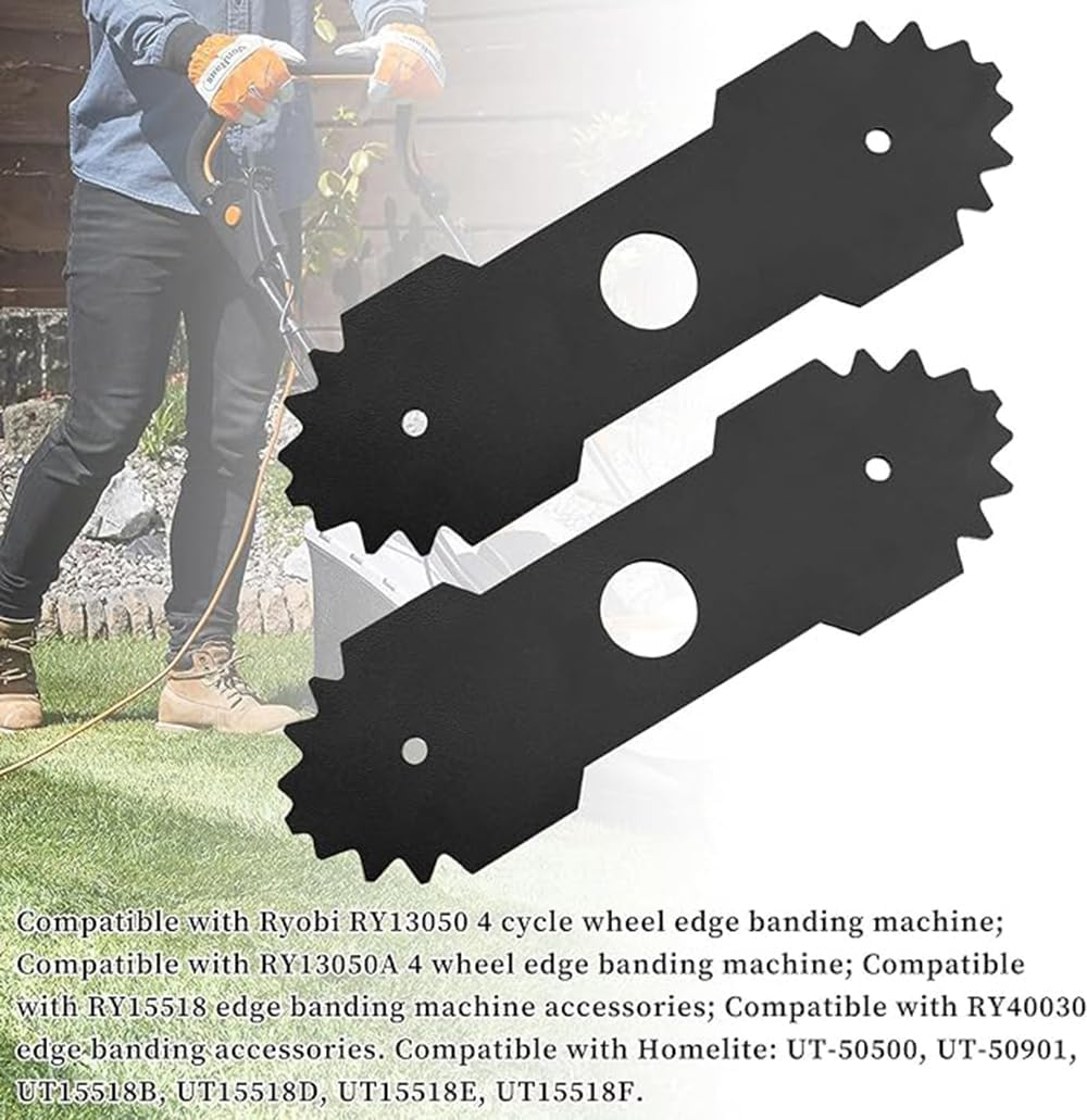 2 Pcs Lawn Mower Edger Blades with Teeth Lawn Trimming Machine Blade Compatible with Ryobi Edger RY13050 RY13050A RY15518 RY40030 8-3/4" Length 1" Center Hole (Black) image number 4