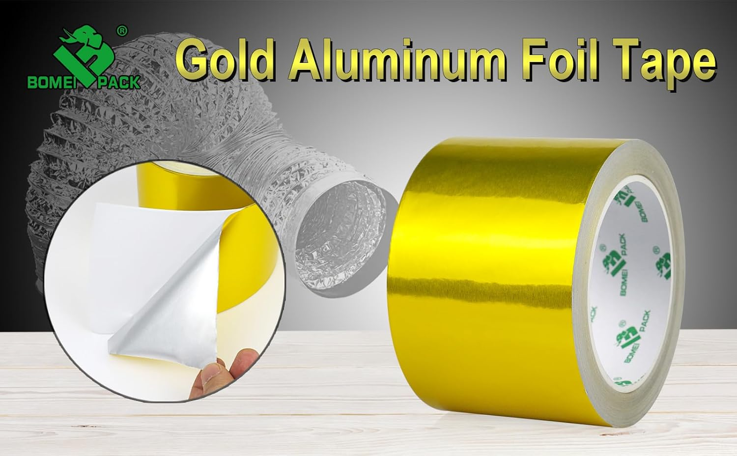 BOMEI PACK 1 Roll Gold Aluminum Foil Multi-Purpose Tape,Perfect for Sealing & Patching Pipe and Metal Repair, 75Mm X 25M