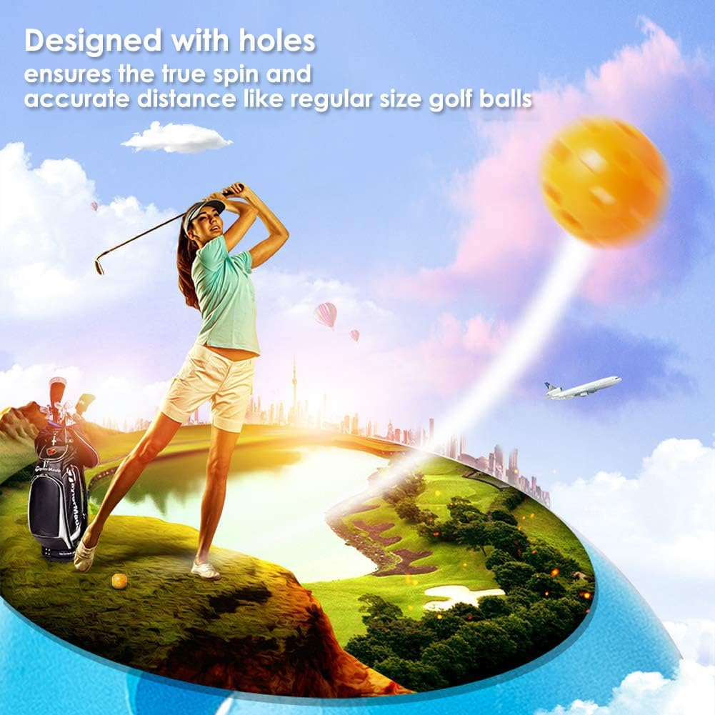 THIODOON Practice Golf Balls Limited Flight Golf Balls 40Mm Hollow Plastic Golf Training Balls Colored Airflow Golf Balls for Swing Practice Driving Range Home Use Indoor 12 Pack