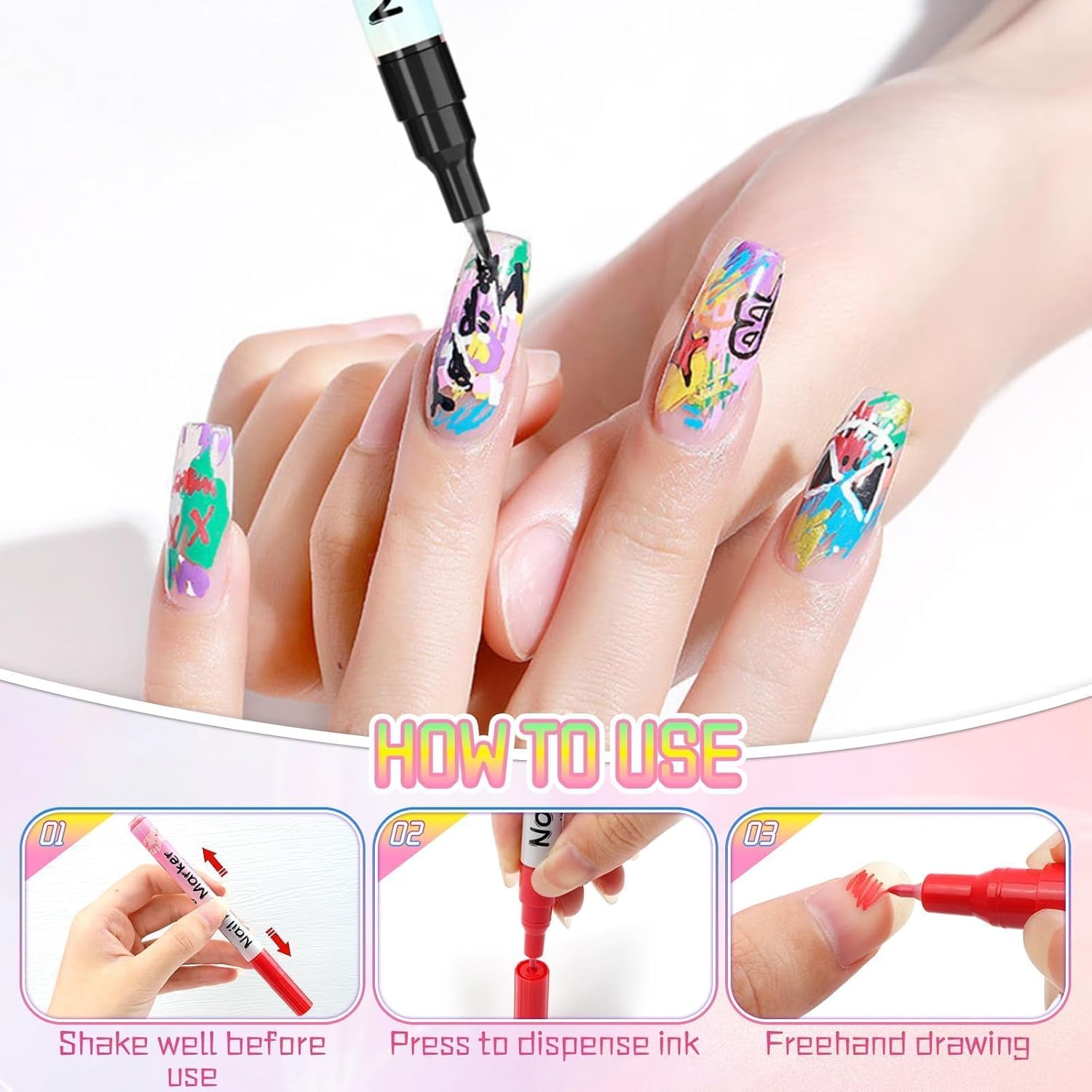 12 Colours Water-Based Acrylic Nail Art Pens Set - 0.5Mm Fine Tip Paint Markers for DIY Manicure - Quick Dry & Waterproof Nail Pens - Salon Quality Nail Design Tools for Women image number 2