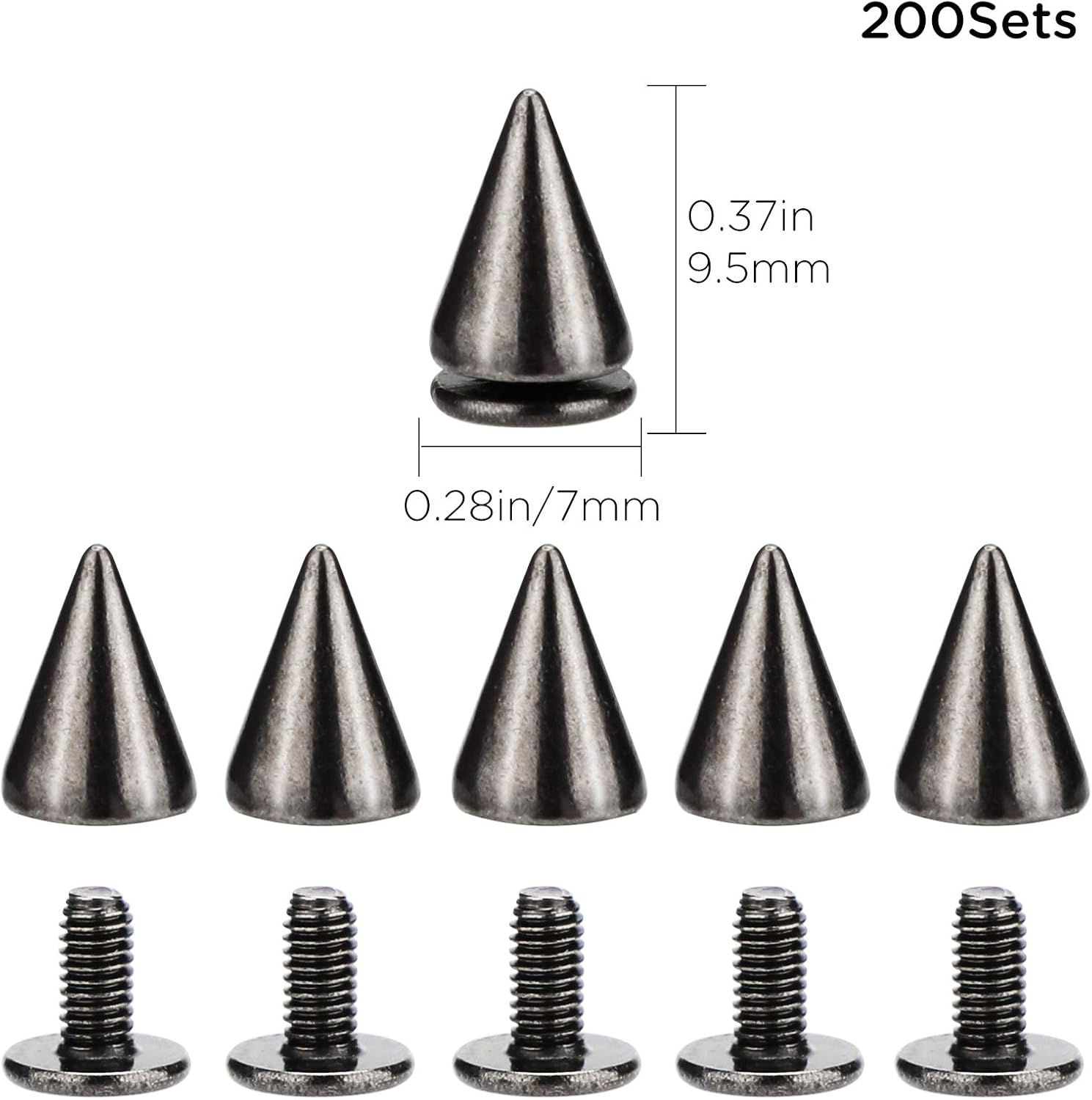 LUTER 200 Sets/Pairs 7X9.5Mm Bullet Cone Spikes and Studs Gun Metal Screw Back Studs DIY Craft Rivets Punk for Clothing Shoes Leather Belts Bag (Gun Black) image number 2