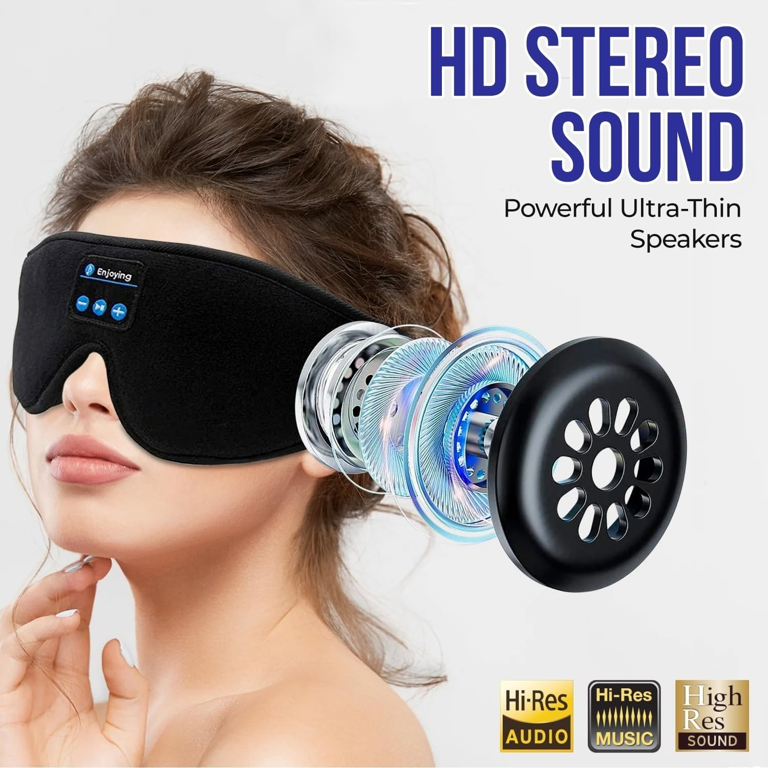 GLOBAL TECH Sleep Mask with Bluetooth Headphones, Wireless Bluetooth Sleep Mask Headphones 3D Music Eye Mask for Sleeping, Sleeping Headphones for Side Sleepers Meditation Gifts Gadgets for Men Women image number 5