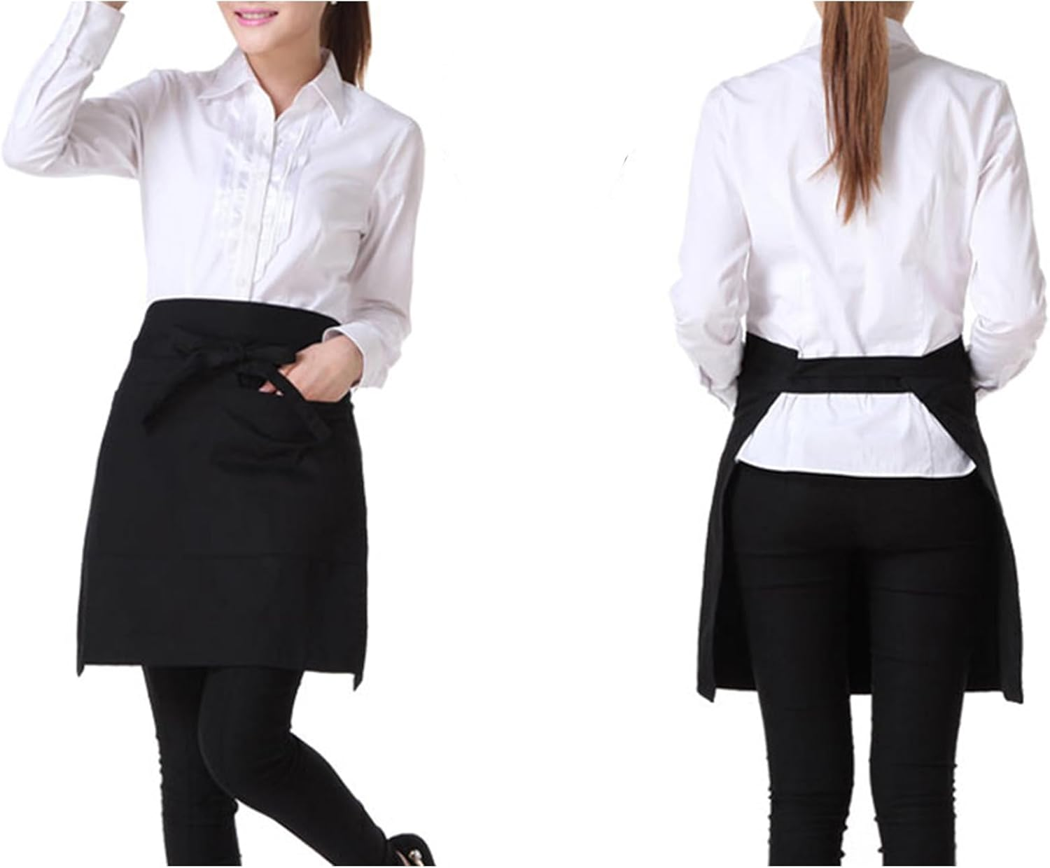 2Pack Waist Apron, 40 * 60Cm Brown Waist Apron, Kitchen Waist Apron with 2 Pockets, Waiter Server Short Half Aprons, Cotton Short Aprons for Cooking, Baking, Women, Men, Restaurant, Waiter - 4Pcs Brown image number 6