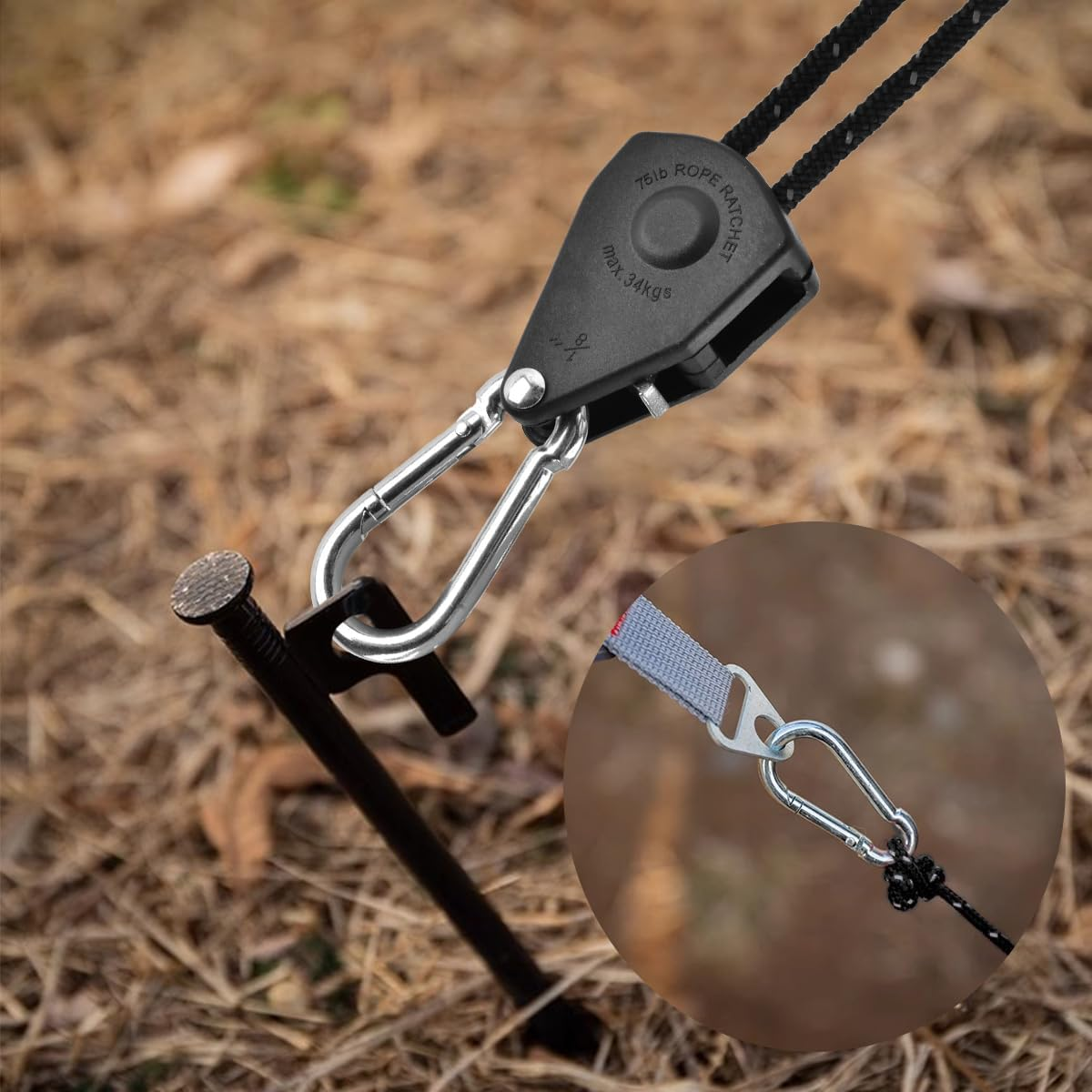 4M Reflective Tent Guy Ropes Ratchet 4PCS, 4Mm Tent Guy Ropes Tensioners with Pulley, Adjustable Tent Camping Rope Cord Heavy Duty Tent Guide Rope Grow Lights Ratchet Hangers for Awning Camping Hiking image number 5