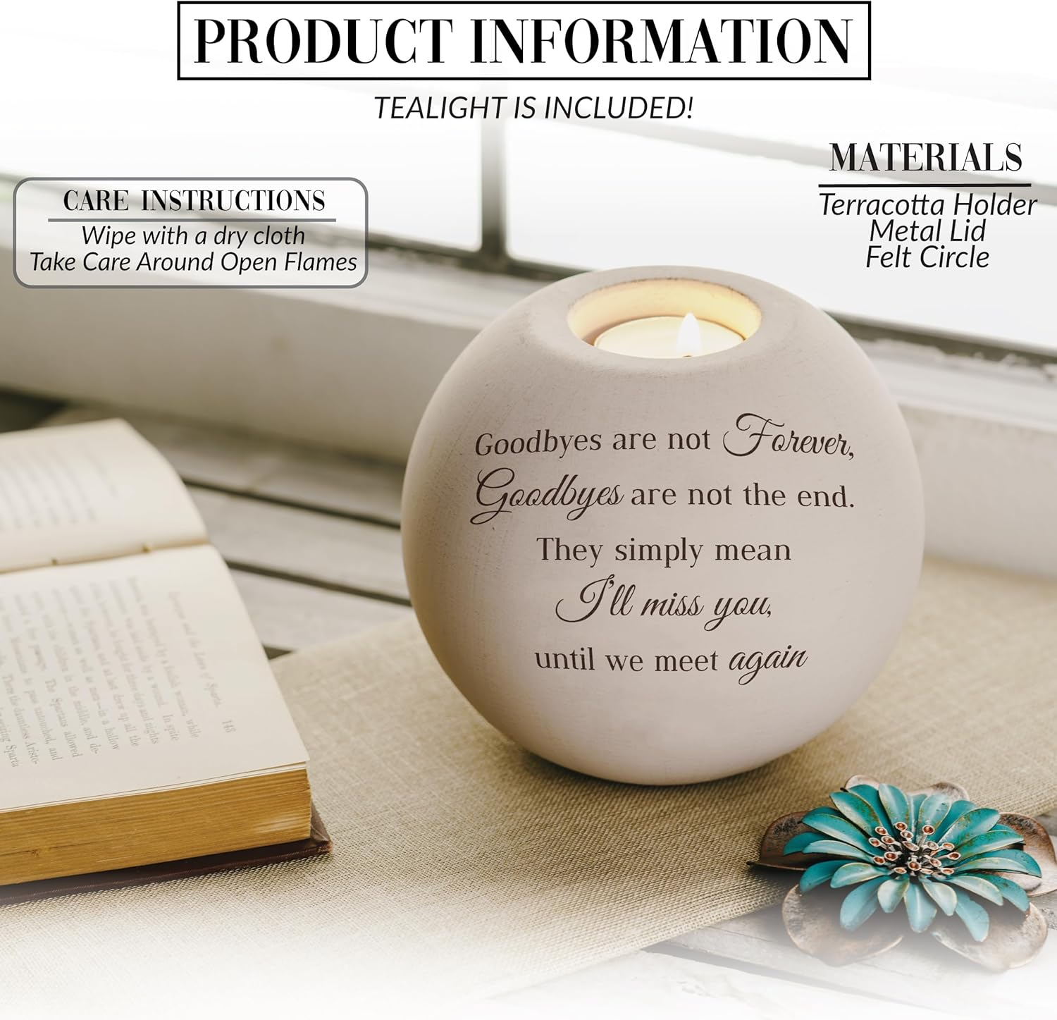 Pavilion Gift Company - I'Ll Miss You, until We Meet Again - 5" round Tealight Terracotta Candle Holder with Metal Lid in Memory Loss of Loved One Remembrance Bereavement Grief Funeral Gift image number 5