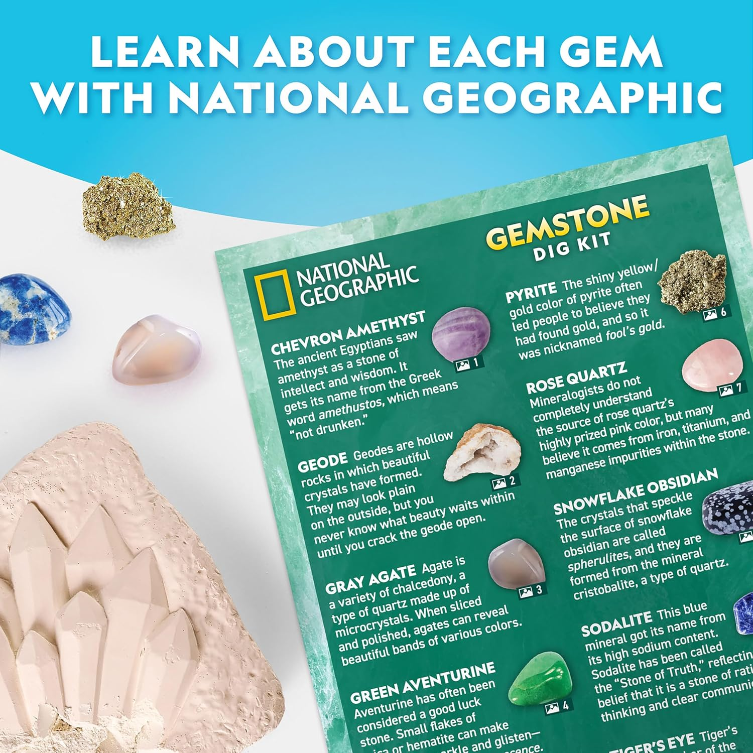 National Geographic Gemstone Dig Kit &ndash; Dig up 10 Real Gems & Crystals, Science Kit for Kids, Gem Digging Kit for Kids, Mining Kit, Rock Collection image number 1