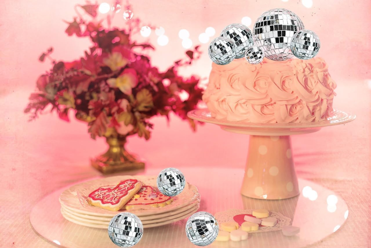 27 Pcs Mirror Disco Ball, Disco Ball, Disco Cake Topper, Disco Party Cake Topper, Disco Ball Cake Decoration, 70'S Disco Cake Decoration, Disco Ball Toppers Saturday Night Party Supplies (27 Pcs)