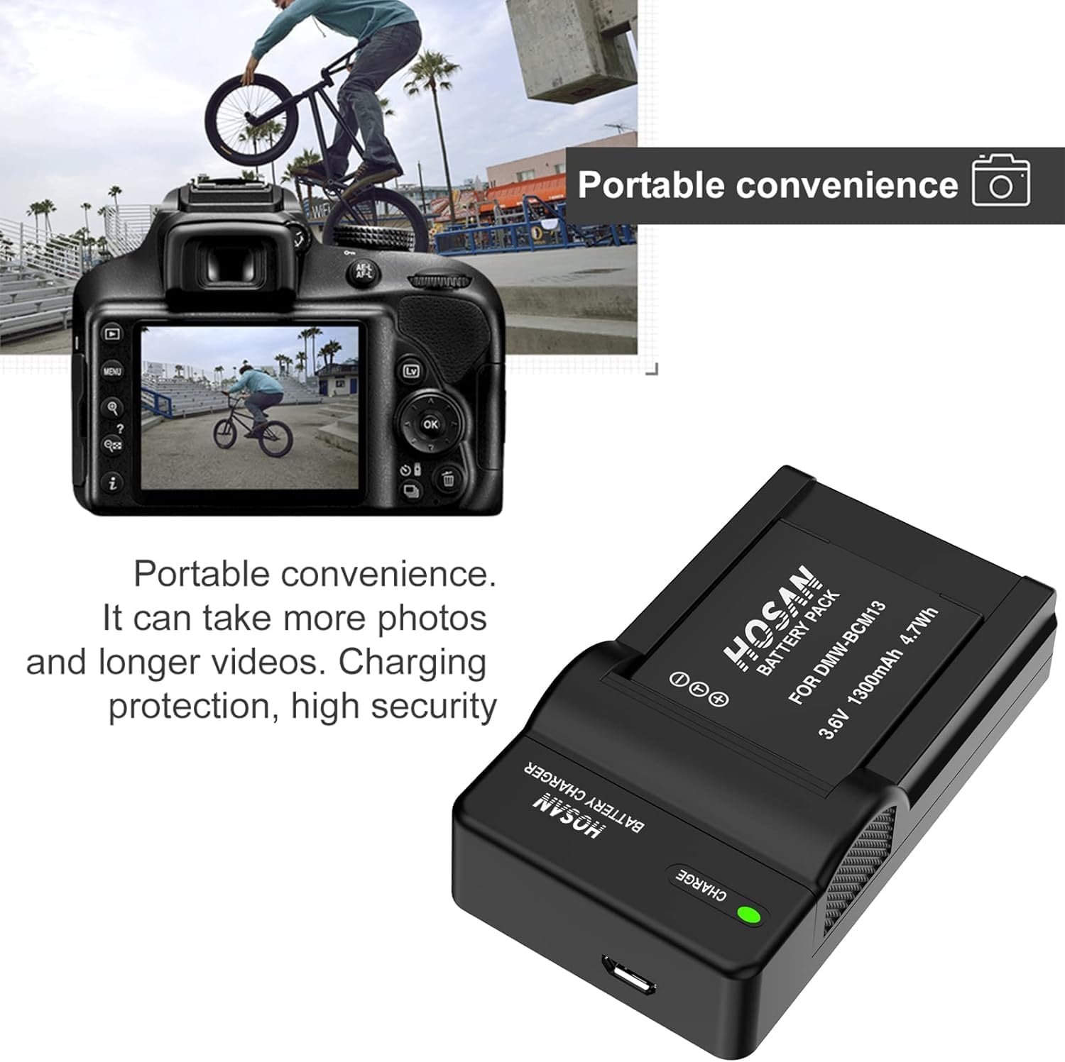 DMW-BCM13 Replacement Battery (2-Pack) and Portable USB Charger Kit for Panasonic DMW-BCM13,DMW-BCM13E,DMW-BCM13PP and Panasonic Lumix DC-TS7,DMC-FT5,DMC-LZ40,DMC-TS5,DMC-TZ37,DMC-TZ40,DMC-TZ41 image number 4