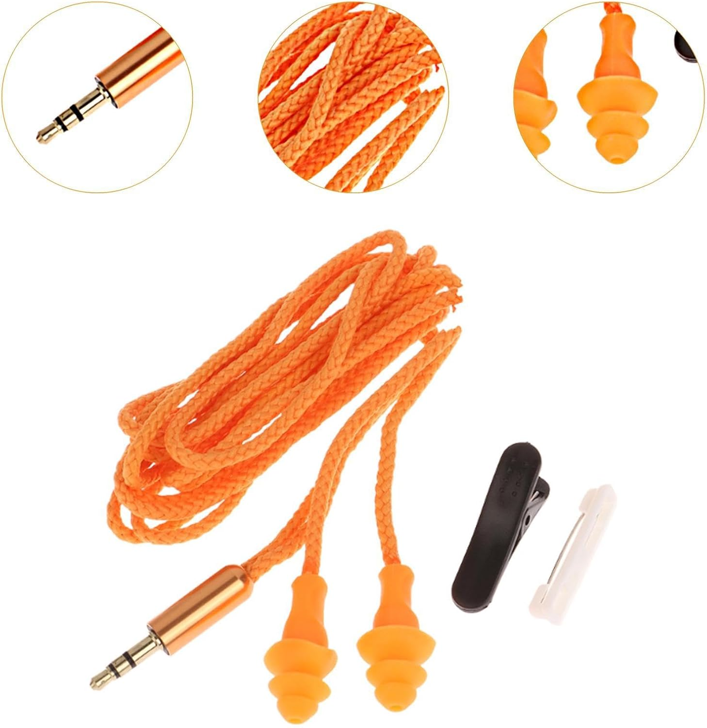 Eigell Ear Plug Headphones Work Earbuds Hearing Protection with Clear Sound Earplugs 3.5Mm Earphones for Sports Studying Concert, Yellow 70Cm