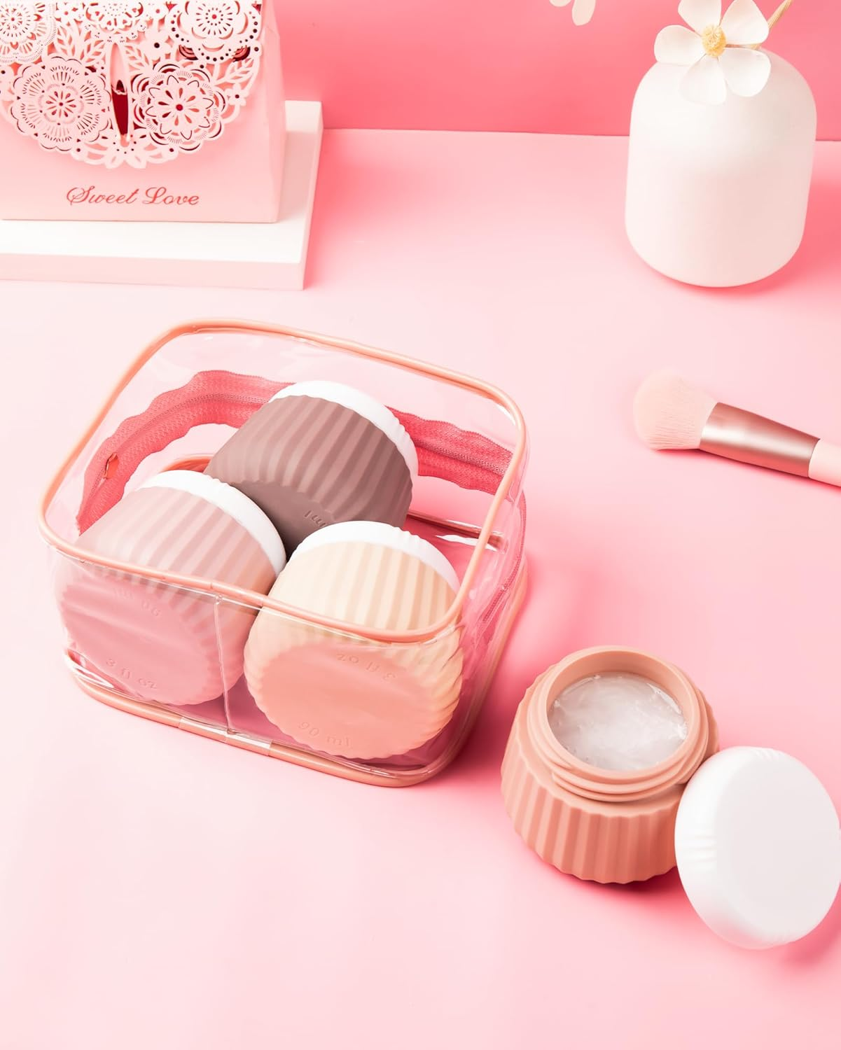 Mrsdry Travel Containers for Toiletries 4 Pack, TSA Approved Travel Size Toiletries, Travel Size Containers, with Clear Bag Leak Proof Silicone Jars, Travel Essentials Creams Jars Carrying Small Items image number 4