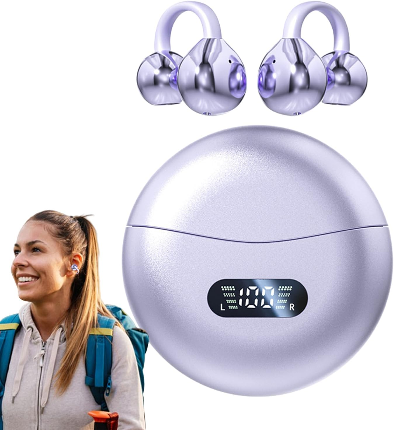 Open Ear Headphones - Open Air Earbuds - Noise Cancelling Led Display Comfortable Waterproof Headset for Workout Running outside Sleep Working image number 4