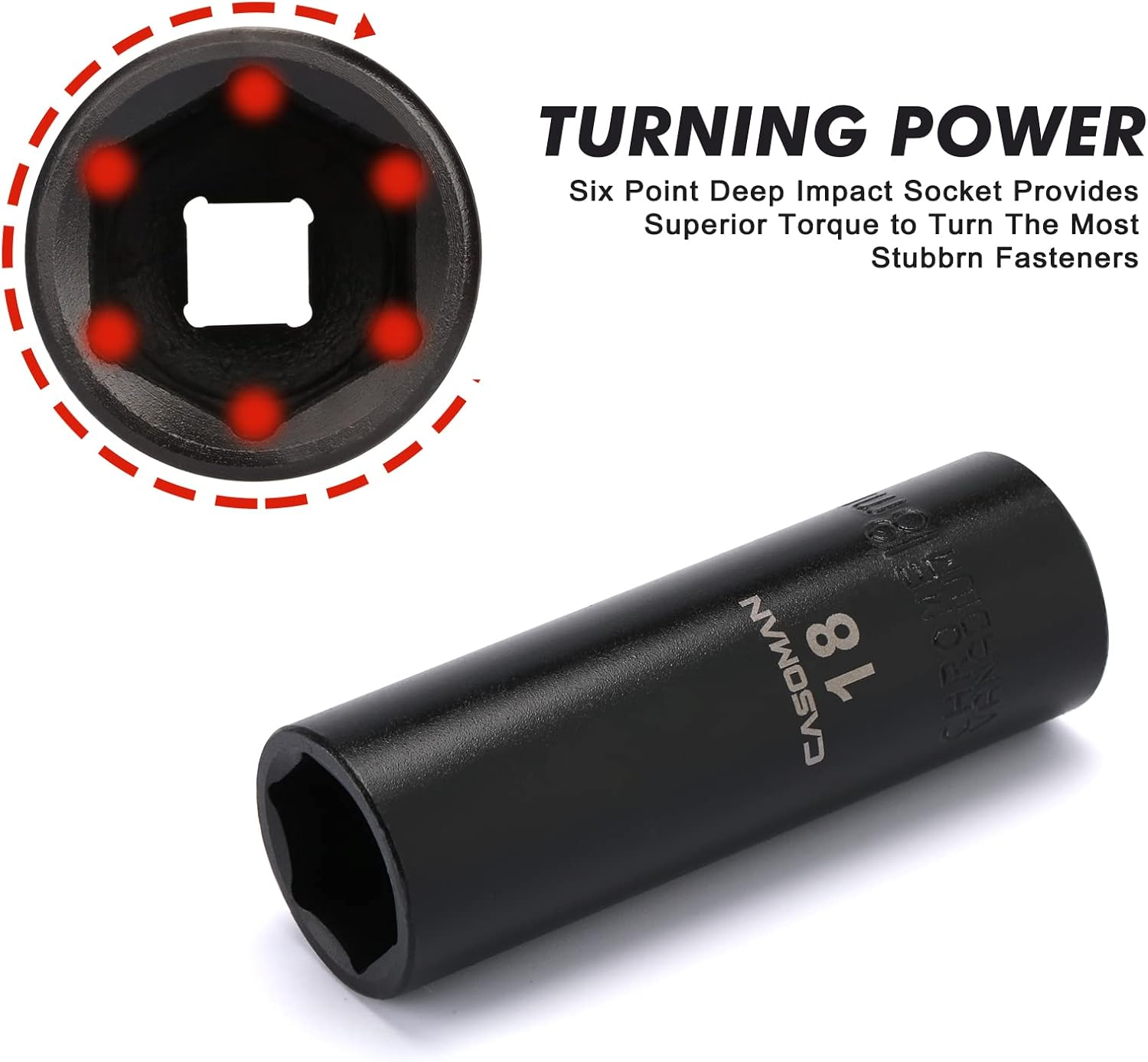 CASOMAN 25PCS 1/2" Drive Impact Socket Set, Deep, Cr-V Steel, 6 Point, Metric&Sae, 12Mm to 24Mm, 3/8 Inch to 1 Inch, Includes Extension Bars: 3-Inch, 5-Inch, 1/2-1/4 Adapter image number 5