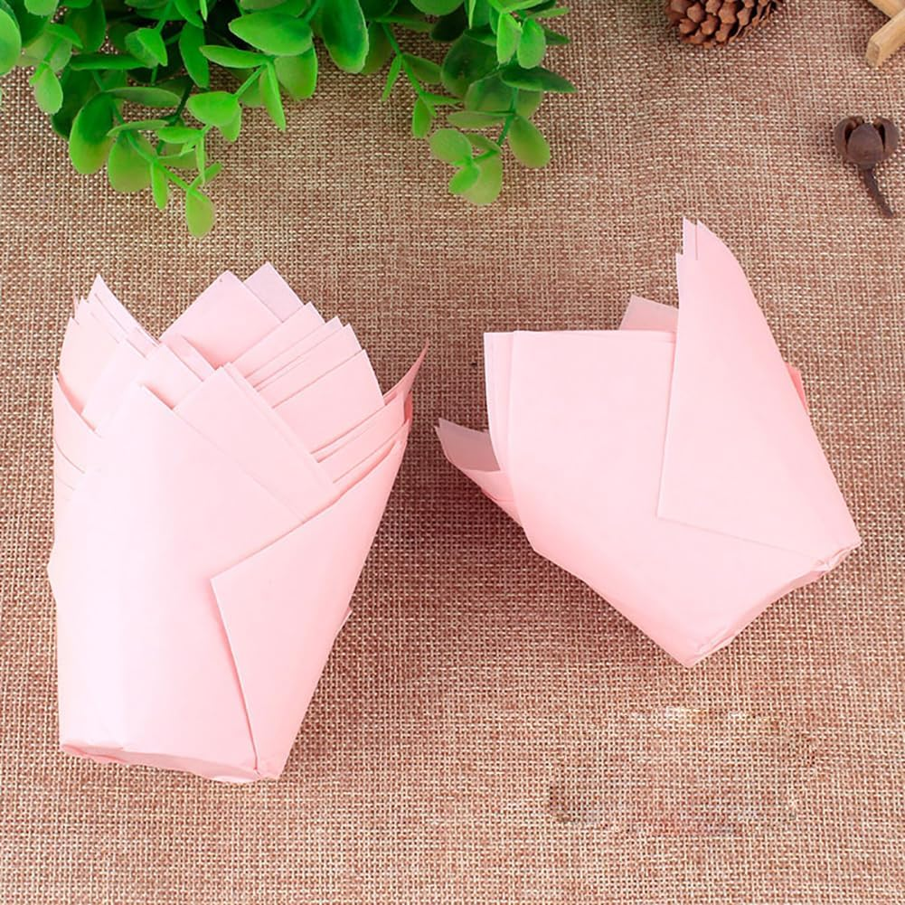 100 Pcs Tulip Cupcake Liners Paper Baking Cups Muffin Holder Wrappers Greaseproof Muffin Liners Party Dessert Liners for Wedding Birthday Christmas image number 2