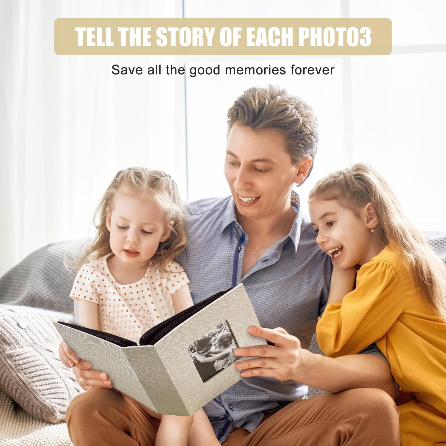 Photo Album 4X6 with 200 Pockets, Slip-In Picture Albums, Linen Cover Memory Book with Front Window, Black Page Vertical Photo Book for Wedding, Family, Anniversary, Baby, Vacation(Beige) image number 5