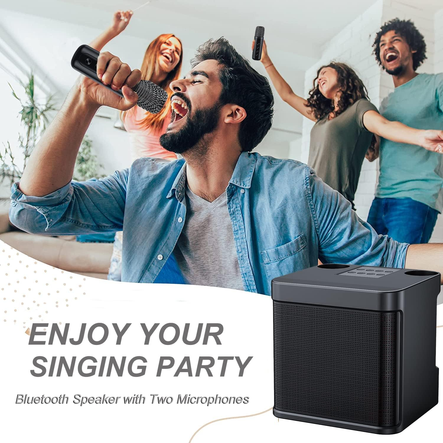 Karaoke Machine for Kids and Adults,Portable Bluetooth Speaker with 2 Wireless Microphone and Dynamic Lights PA System Toy for Girls Boys,And Adults, Christmas Birthday Gift Family Home Party