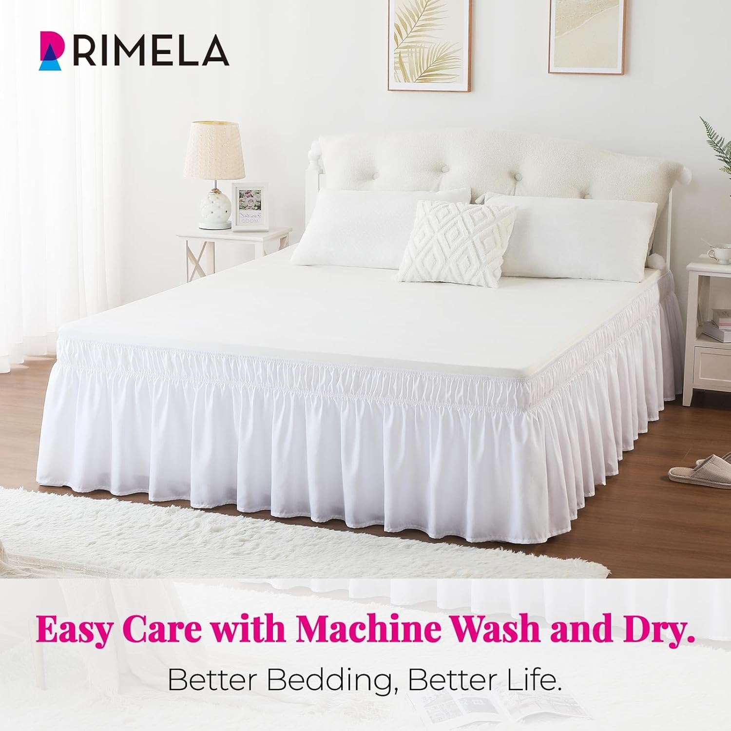 Bed Skirt Queen Size White Bed Skirt 14 Inch Drop, Wrap around Elastic Adjustable Bedskirt, Dust Ruffle for Bed Frame & Box Spring Soft Durable Fabric Machine Washable Easy to Install image number 5