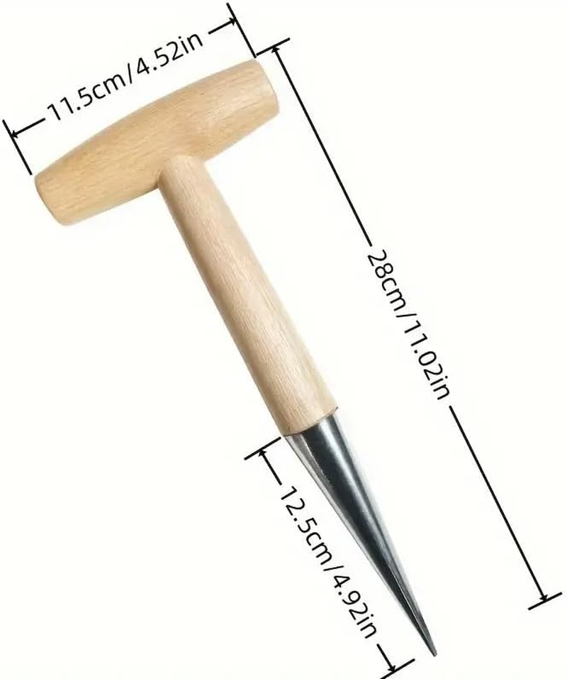 AIMALL 2PCS T-Type Dibber Tool &ndash; 11.02In Wooden Handle Planting and Fertilization Tool for Gardening, Seedling Transfer, and Soil Drilling image number 1