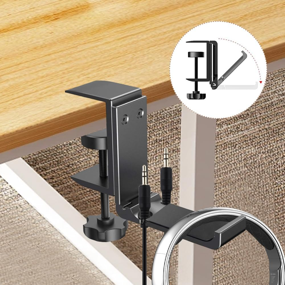 Aluminum Headphone Stand Hanger Foldable,Headphone Holder,Headset Holder with Cable Clip Clamp Hook under Desk, save Your Space While Working & Gaming image number 3