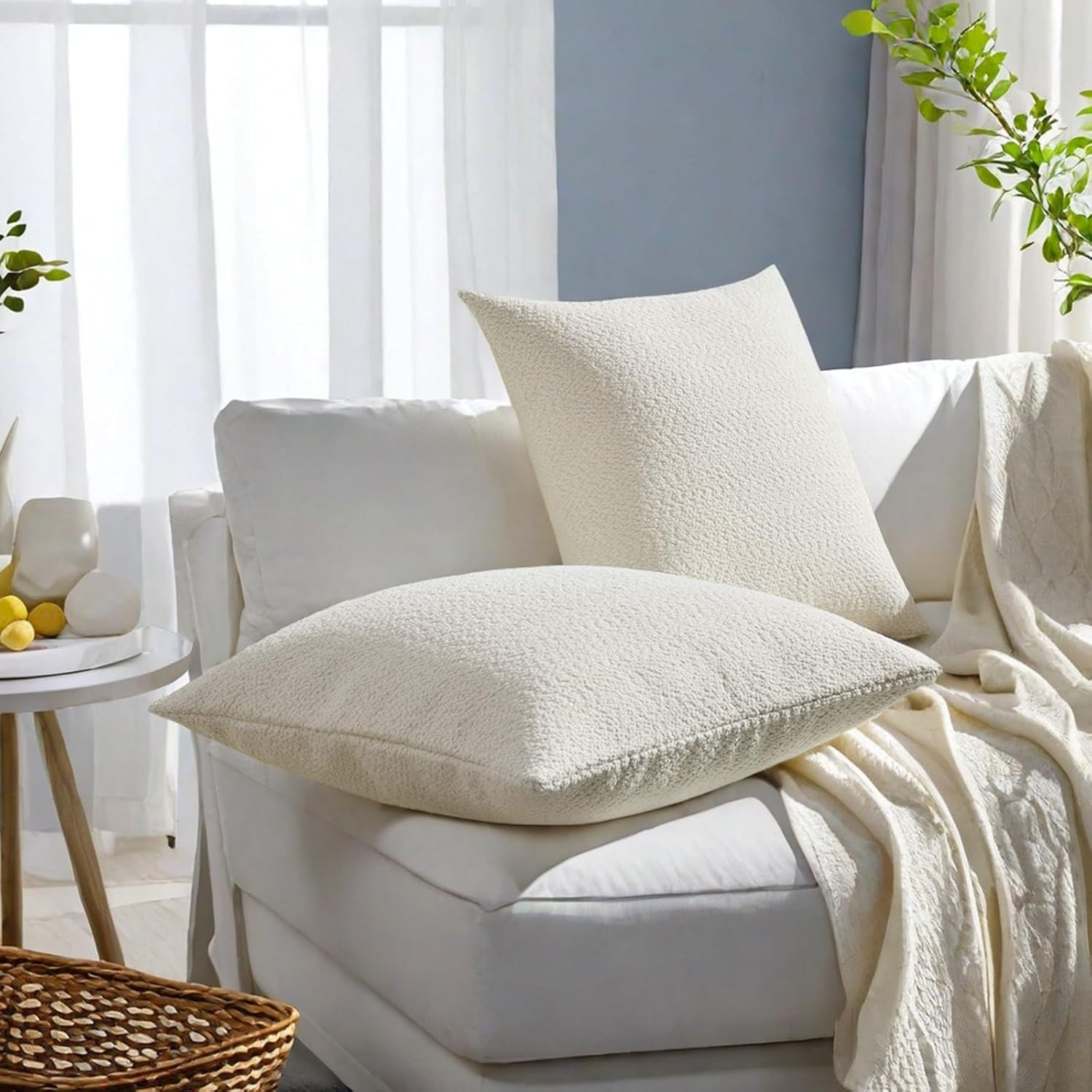 DONGMEIWANG Decorative Throw Pillows Set of 2 Boucle Textured Throw Pillow Covers 18 X 18 Cozy Soft Accent Cushion Cases Throw Pillows for Bed Sofa Couch and Living Room image number 5