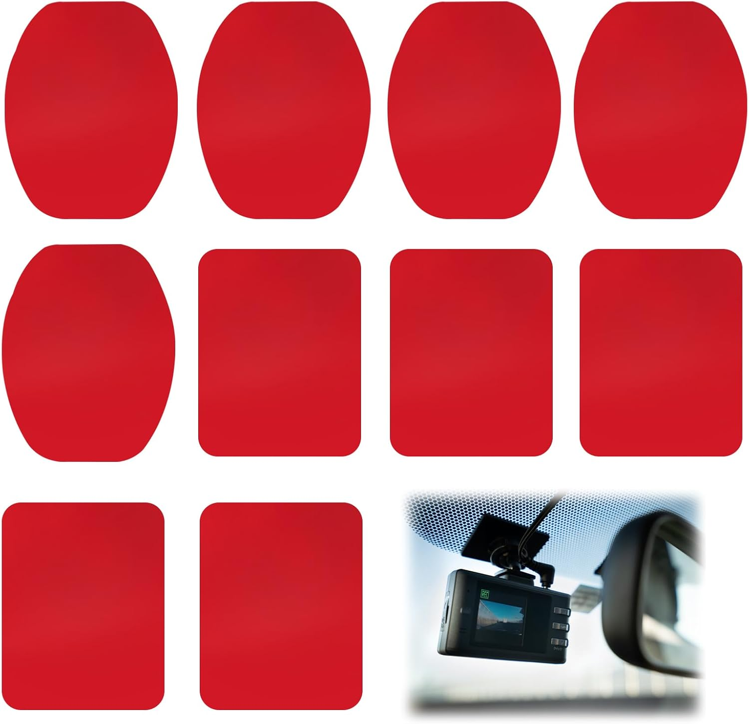 10 Pack Sticky Adhesive Pad Replacement, Double Sided Dash Cam Stickers for Cars Compatible with G O P R O H E R O Action Camera or Dashcam (5 X Flat, 5 X Curved) image number 1