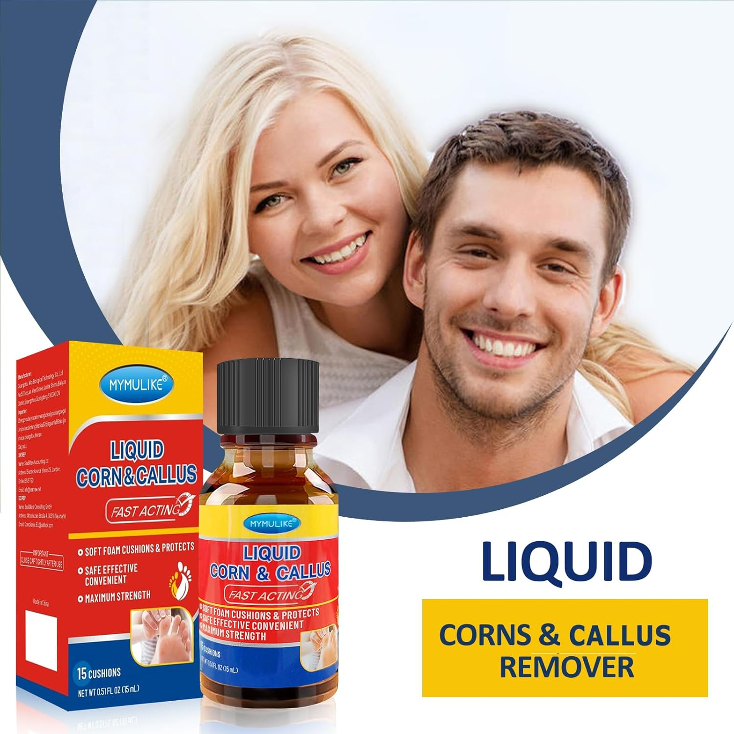 Liquid Corn Remover, Corn Removers for Toes, Extra Strength Liquid for Corn, Safe Removes Corns and Callus, 15Ml Liquid with 15PCS Cushions 10PCS Swabs (15ML*1) image number 1