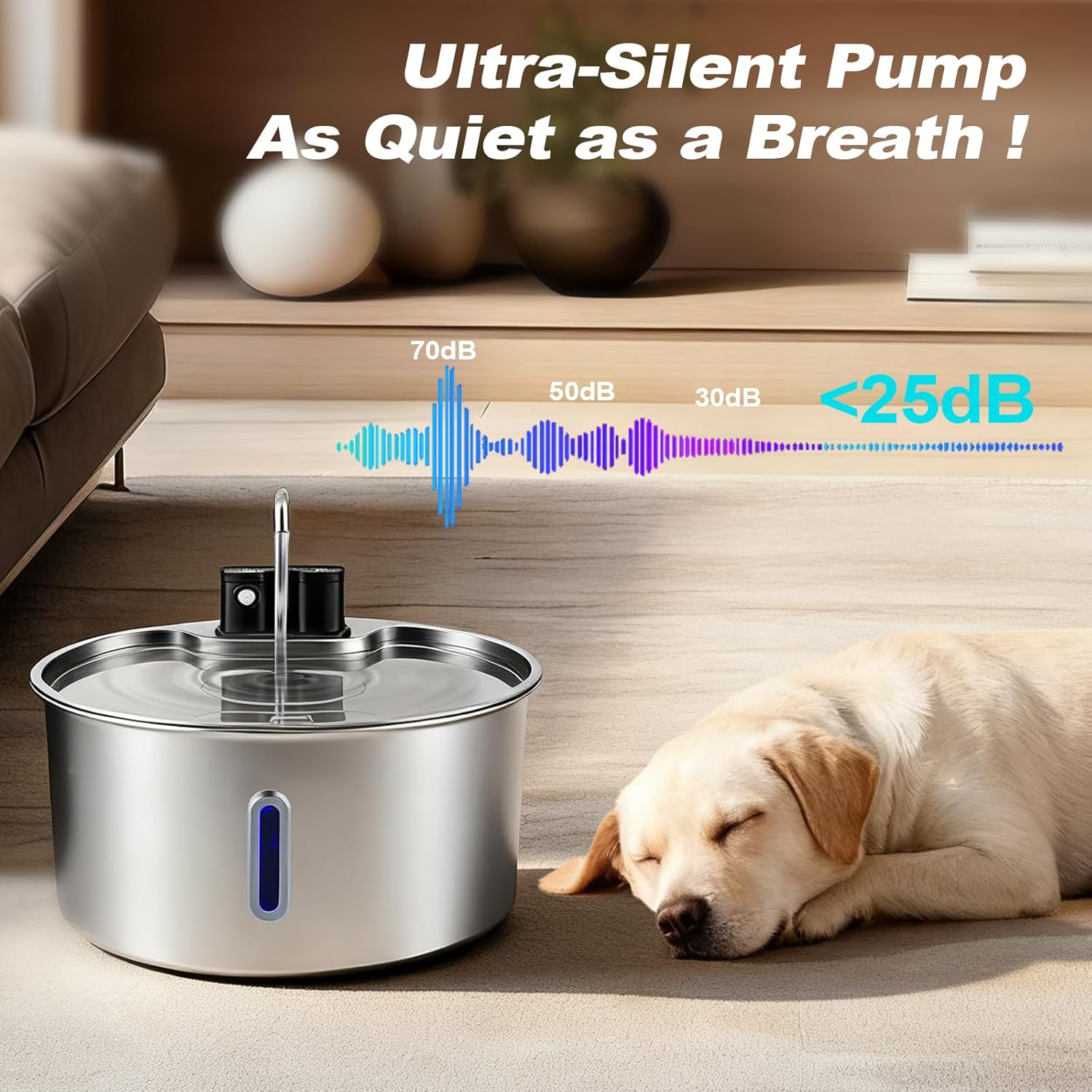 Dog Water Fountain for Large Dogs, 7L/1.8Gal Wireless Dog Water Dispenser, Stainless Steel Automatic Pet Fountain Indoor/Outdoor with Ultra-Quiet Pump, Easy Clean image number 6