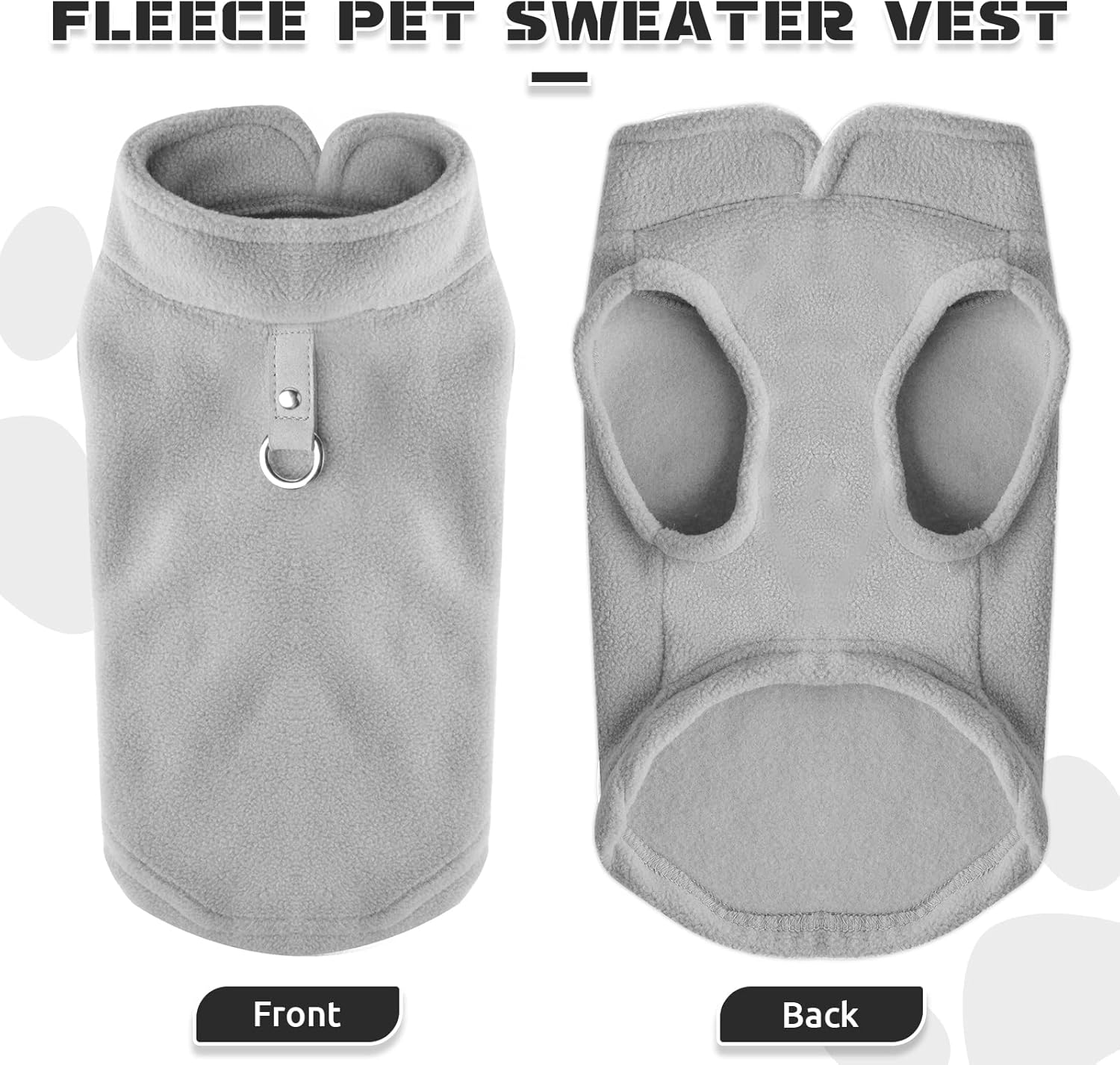 PETCARE Small Dog Sweater Cat Fleece Vest Soft Dog Jacket with Leash O-Ring Winter Warm Pet Pullover Coat Puppy Clothes for Small Dogs Cats Chihuahua Apparel Shih Tzu Costume, Grey