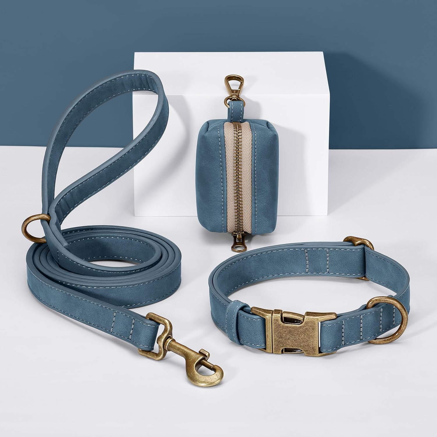 Didog Soft Leather Dog Collar, Durable Heavy Duty Dog Collars with Quick Release Metal Buckle, Adjustable Dog Collar Leather for Medium Small Dogs, Blue, M image number 4