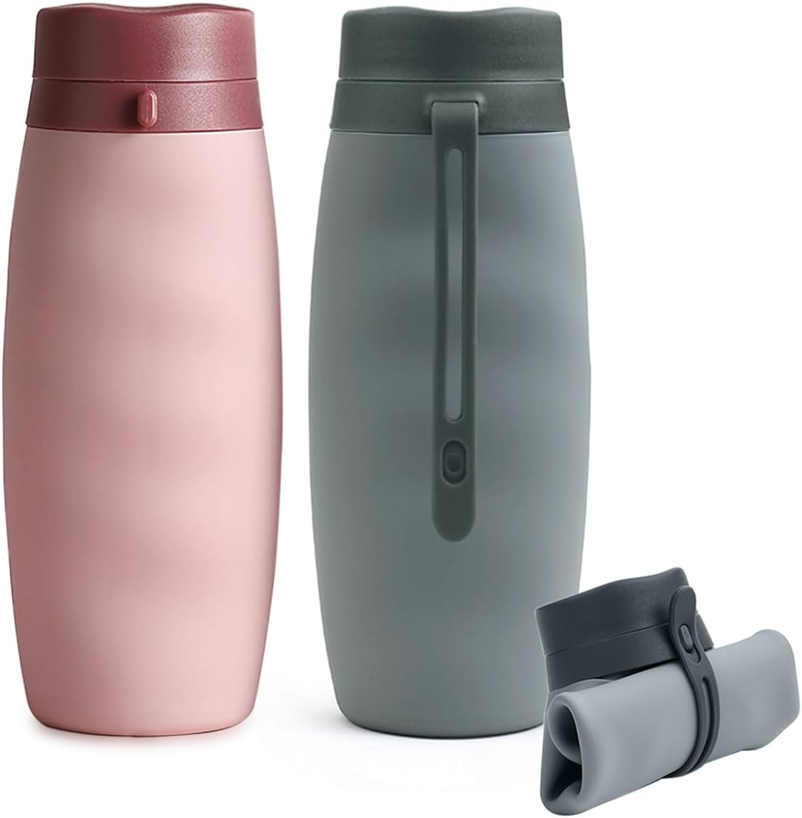 RINGSUN 2-Pack Collapsible Water Bottle, 600Ml Rollable Drink Bottles, Waterbottle Portable for Sports Gym Travel Hiking