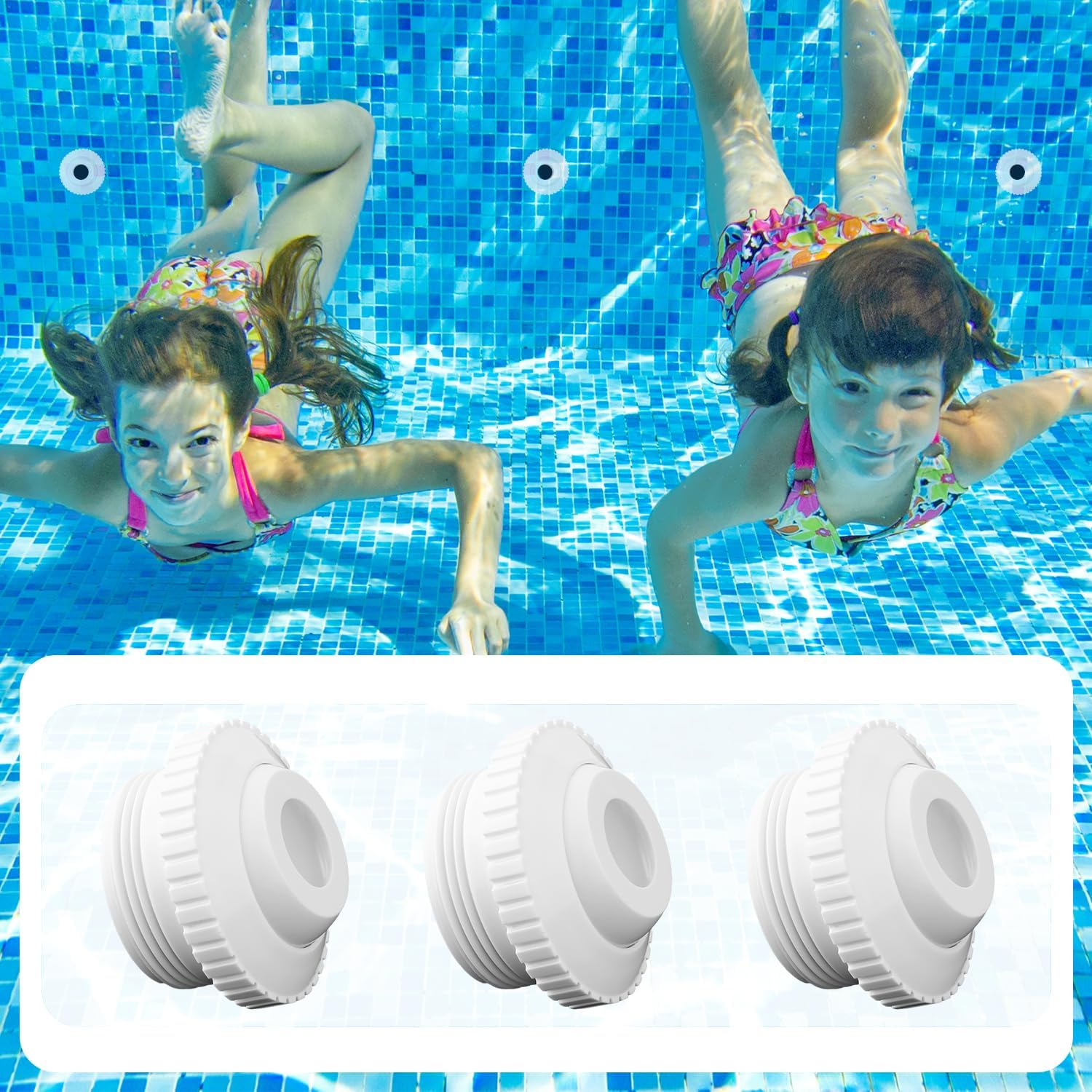 3Pcs Swimming Pool Return Jet, 3/4" Pool & Spa Replacement Parts with Adjustable 1/2" Swivel Eye Directional Flow Inlet Pool Jet Nozzles White Smooth Pool Return Fittings image number 5