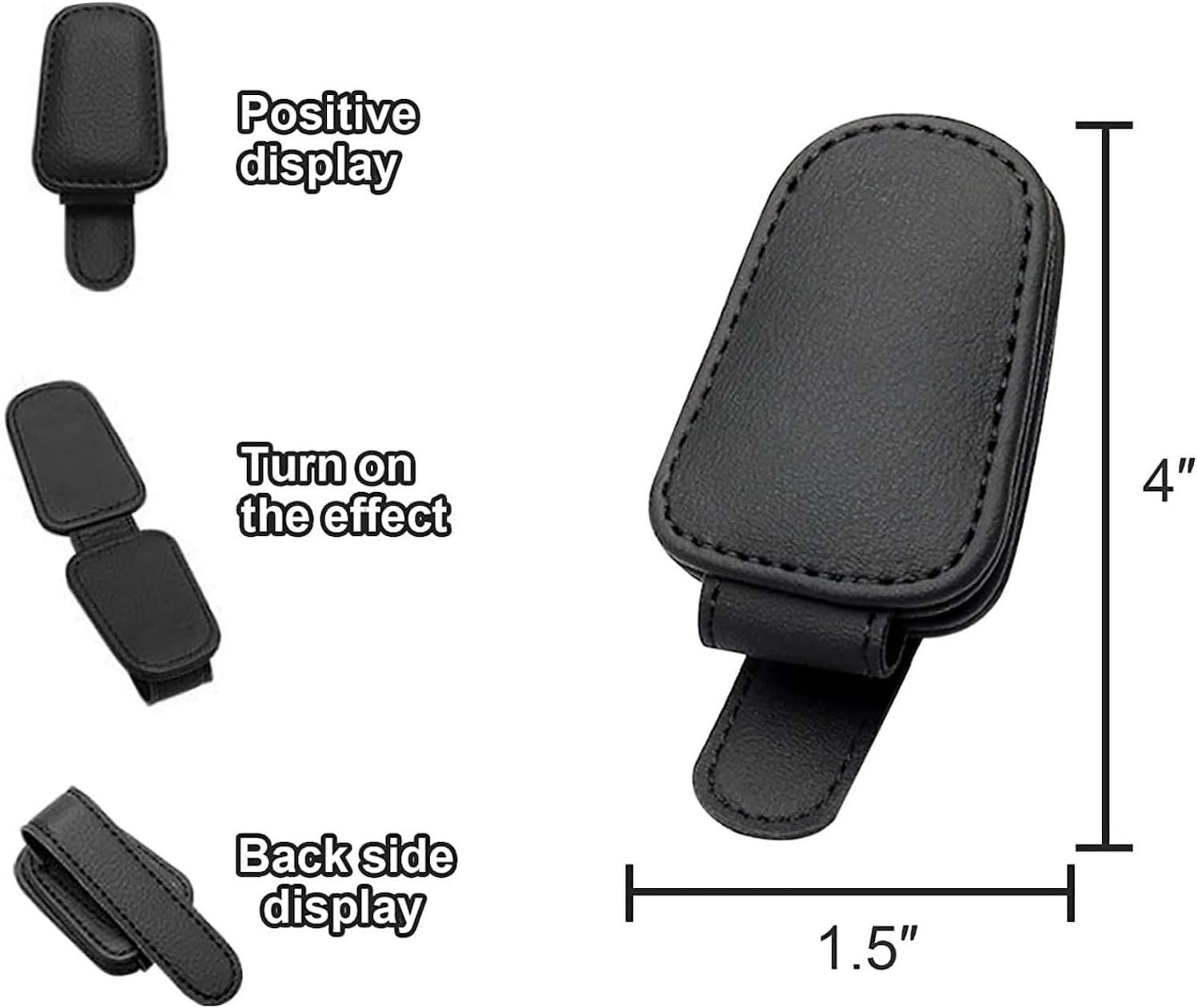 2 PCS Sunglasses Holders for Car Visor, Car Glasses Holder, Magnetic Leather Glasses Eyeglass Hanger Clip for Car, Ticket Card Clip Eyeglasses Mount image number 2