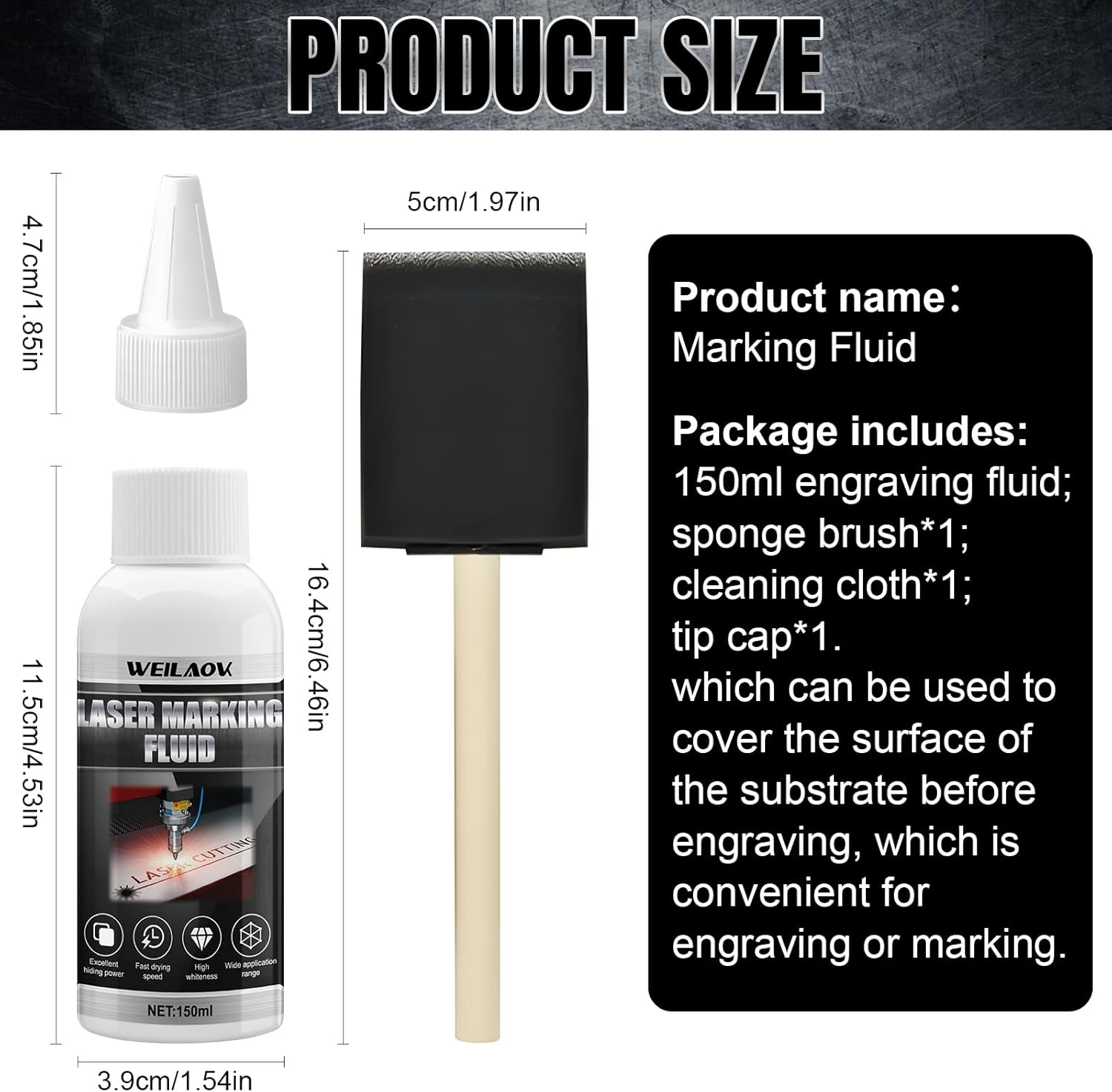 WEILAOK Laser Marking Liquid, Laser Marking Spray for Metal Marking, Quick Drying Speed, Laser Marking Powder for Laser Engraving, Metal, Jewellery, Glass, Aluminium, Stainless Steel image number 1