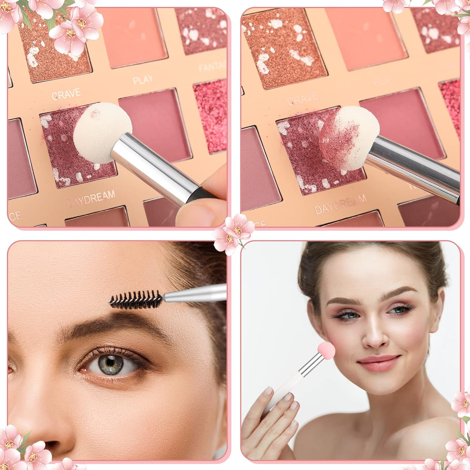 Skyley 10 Pcs Beauty Sponge Makeup Brush Set Sponge Applicator Concealer Brush Soft Head Makeup Brush Double Head Makeup Brush with Eyebrow Brush image number 3